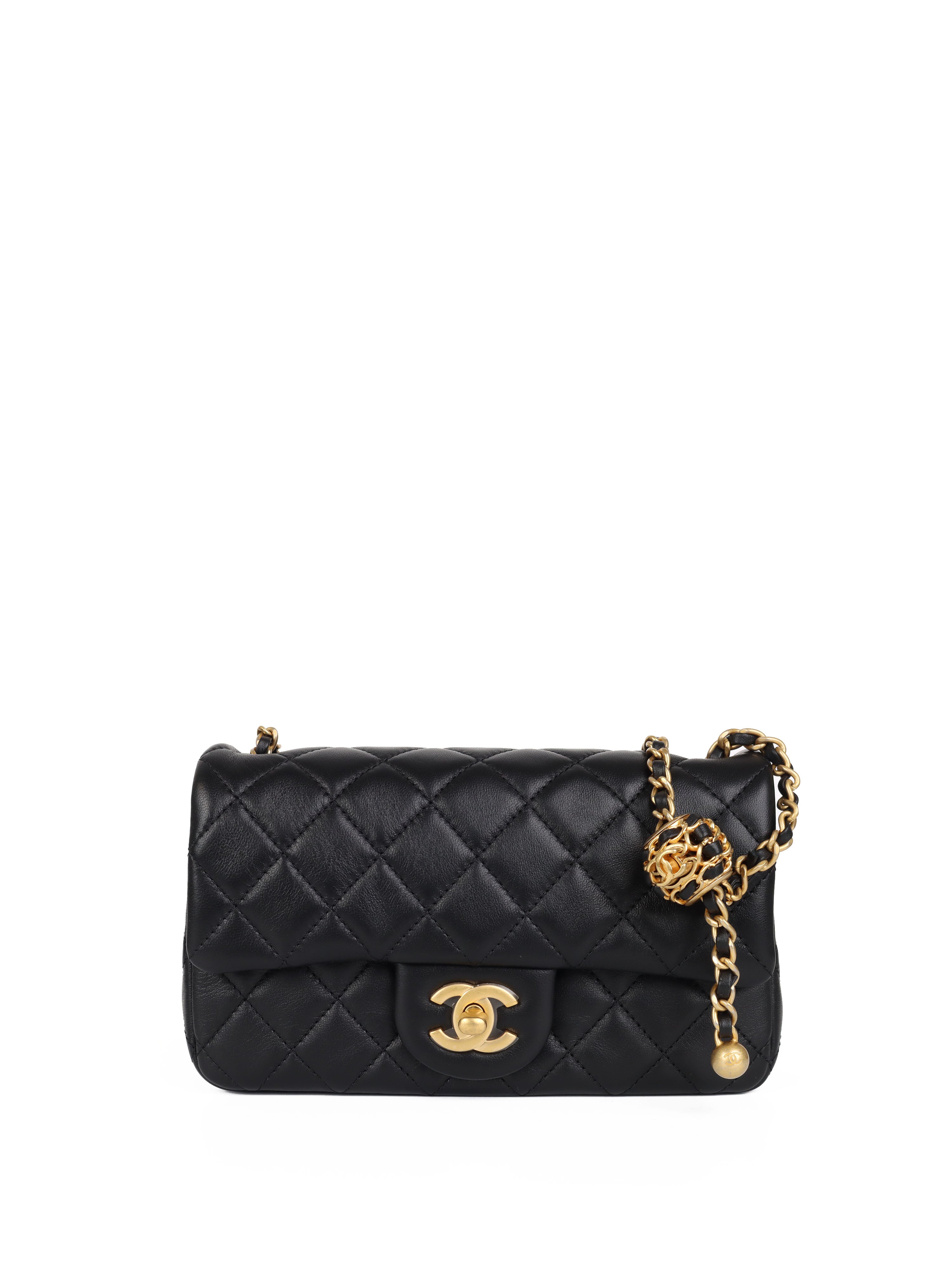 Chanel Black Mini Classic Flap Bag with Pearl Crush Chain - Luxury Crossbody Purse for Women | Perfect for Evening Parties, Date Nights & Special Occasions