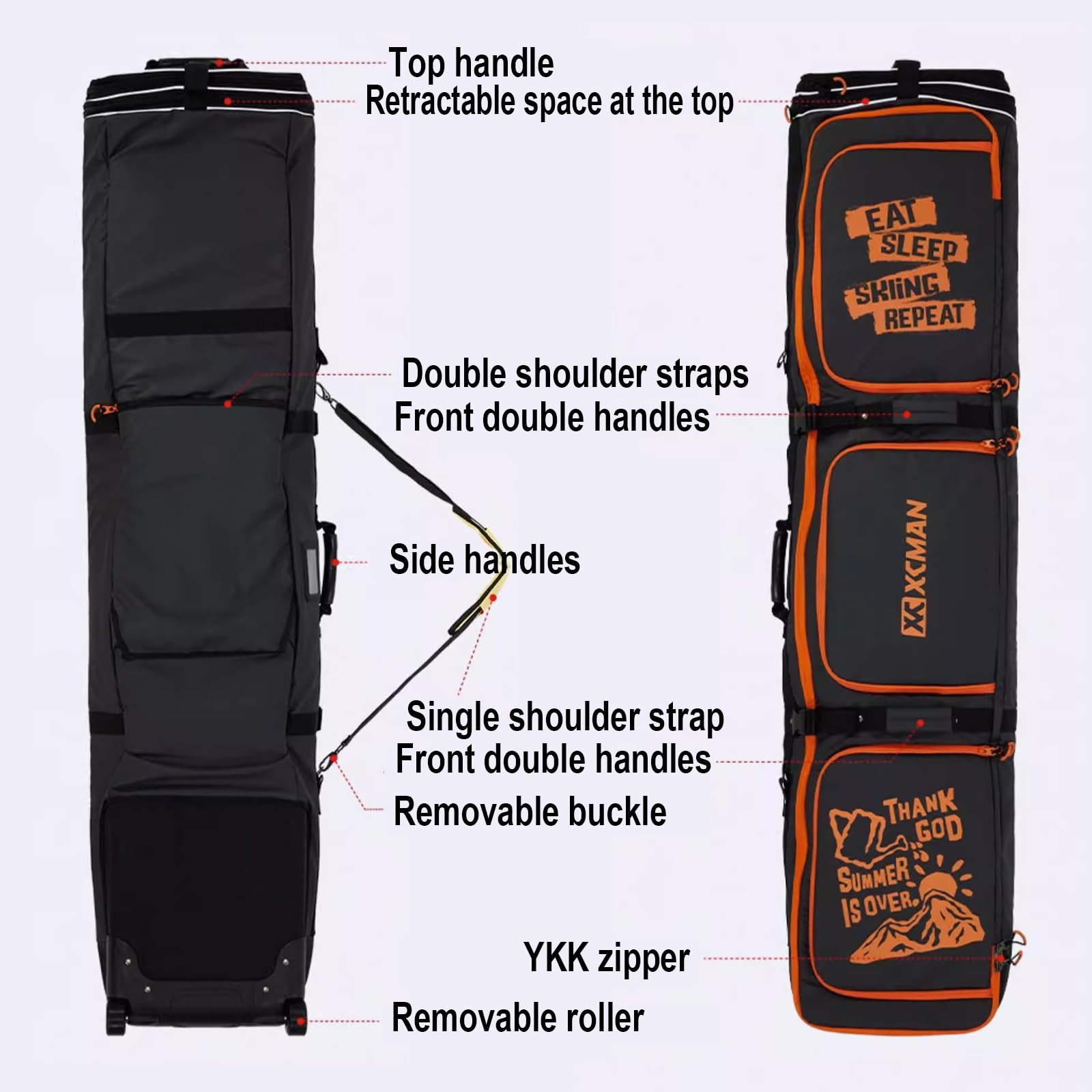 Waterproof Double Rolling Ski Bag with Wheels - Foldable Wheeled Snowboard Travel Bag for Airplane & Snowboarding Trips | Perfect for Air Travel & Winter Sports Gear Storage
