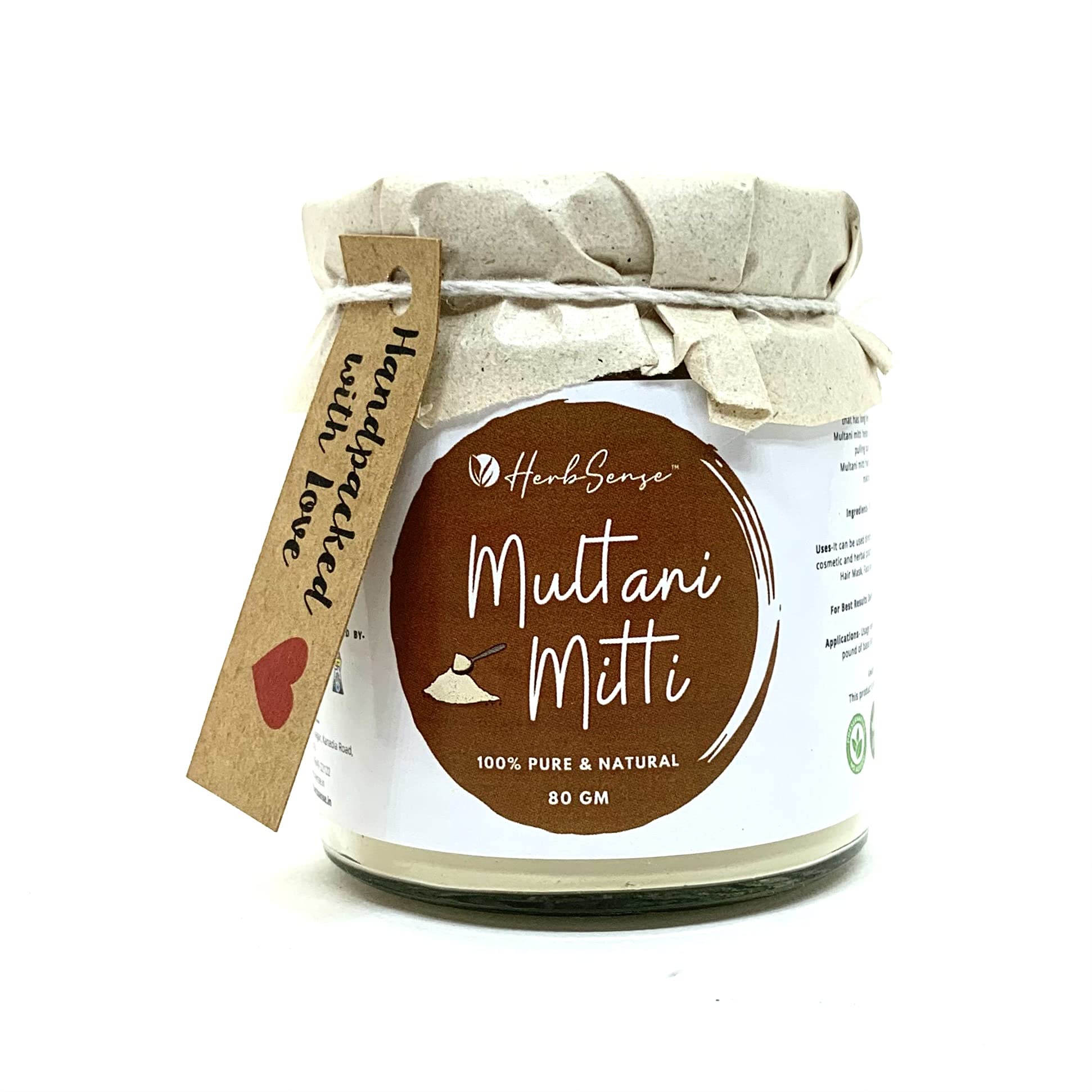 Herbsense Natural Multani Mitti Powder for Oil Control, Skin Cleansing & Nourishing | Anti-Acne & Pimple Care Face Mask | Glass Jar 80g - Perfect for DIY Skincare & Spa Treatments at Home