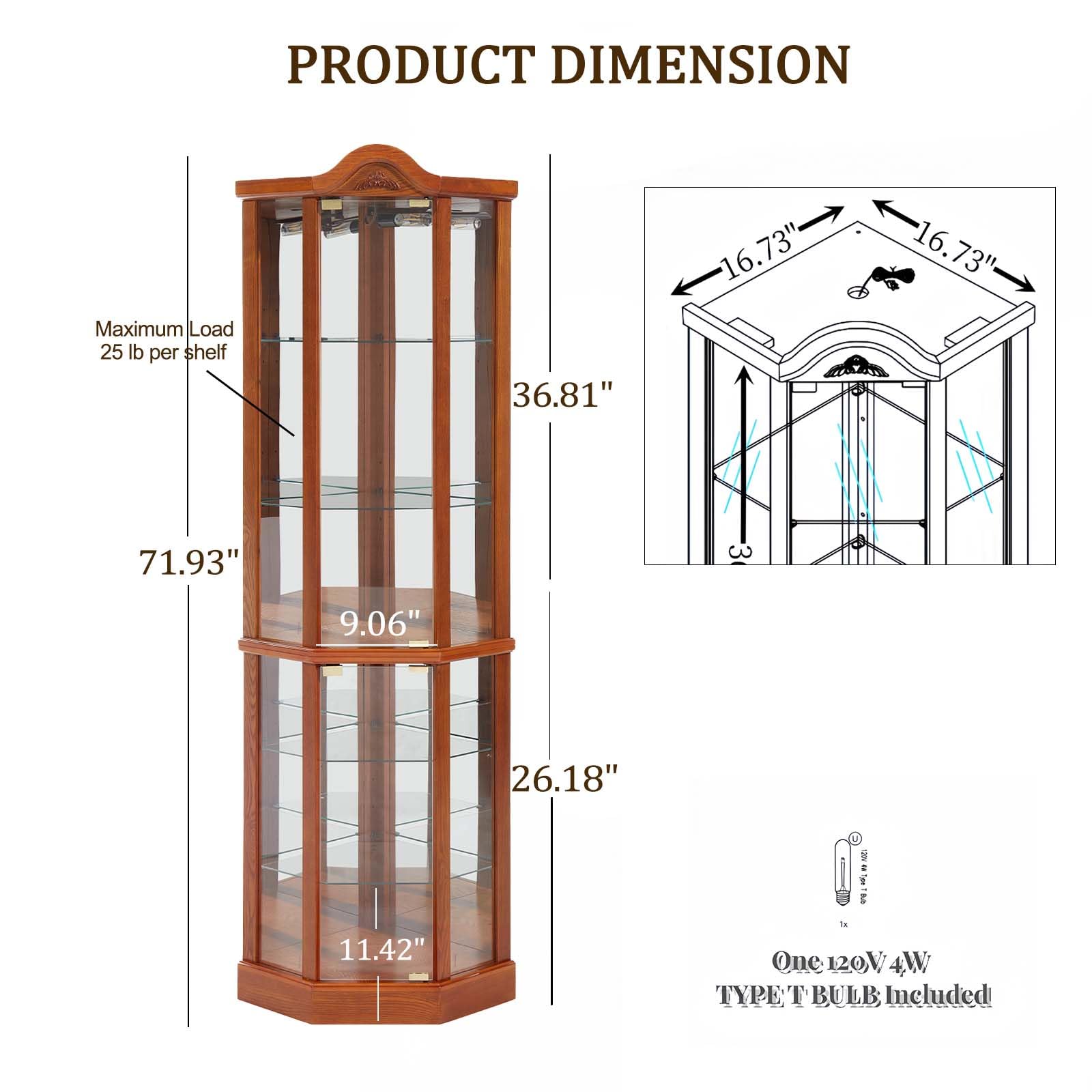 Oak Curio Cabinet with Glass Doors & LED Lights - 3-Side Glass Display Cabinet with 6 Adjustable Shelves - Perfect for Living Room, Dining Room, or Office Corner Display (Antiques, Collectibles & Home Decor)