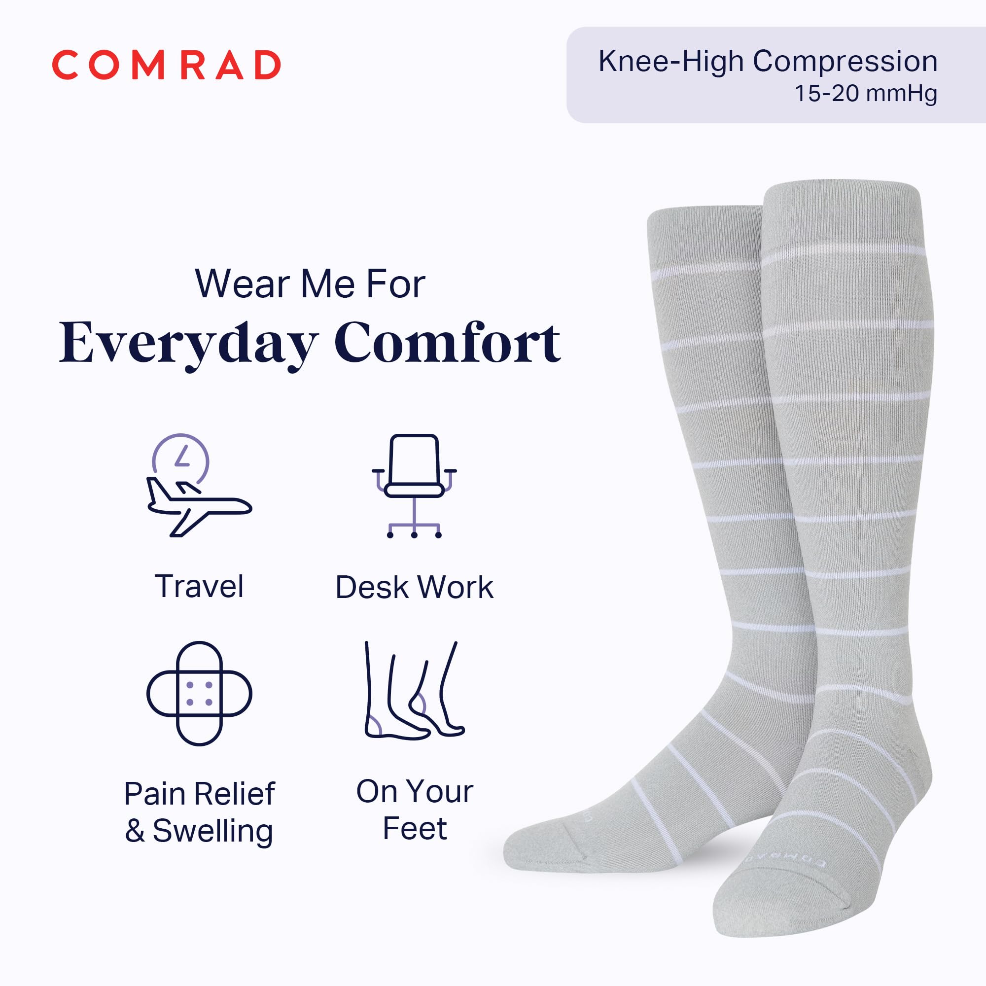 Comrad Nylon Knee High Compression Socks 15-20mmHg - Soft Breathable Graduated Support Socks for Men & Women - Perfect for Running, Travel & Circulation Support