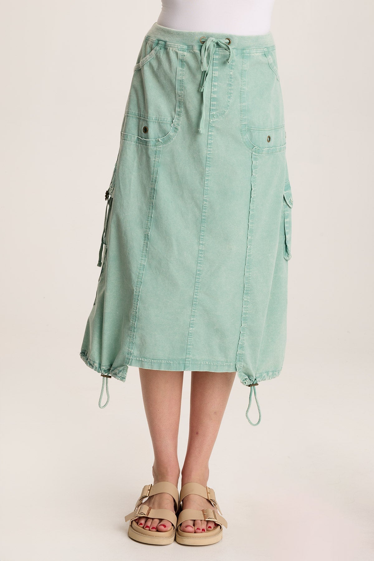 Castalina Women's Poplin Cargo Midi Skirt - Stylish Casual Summer Skirt with Pockets for Outdoor, Travel & Everyday Wear