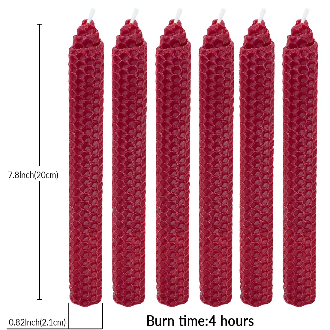 DEYBBY Handmade Beeswax Taper Candles - Natural Romantic Decor for Valentine's Gifts (Set of 6, Red)