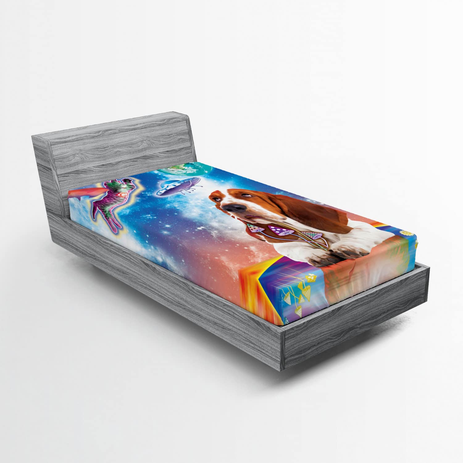 Ambesonne Space Cat Fitted Sheet, Twin XL, Vibrant Cosmic Print - for Kids' Bedrooms & Dorm Decor