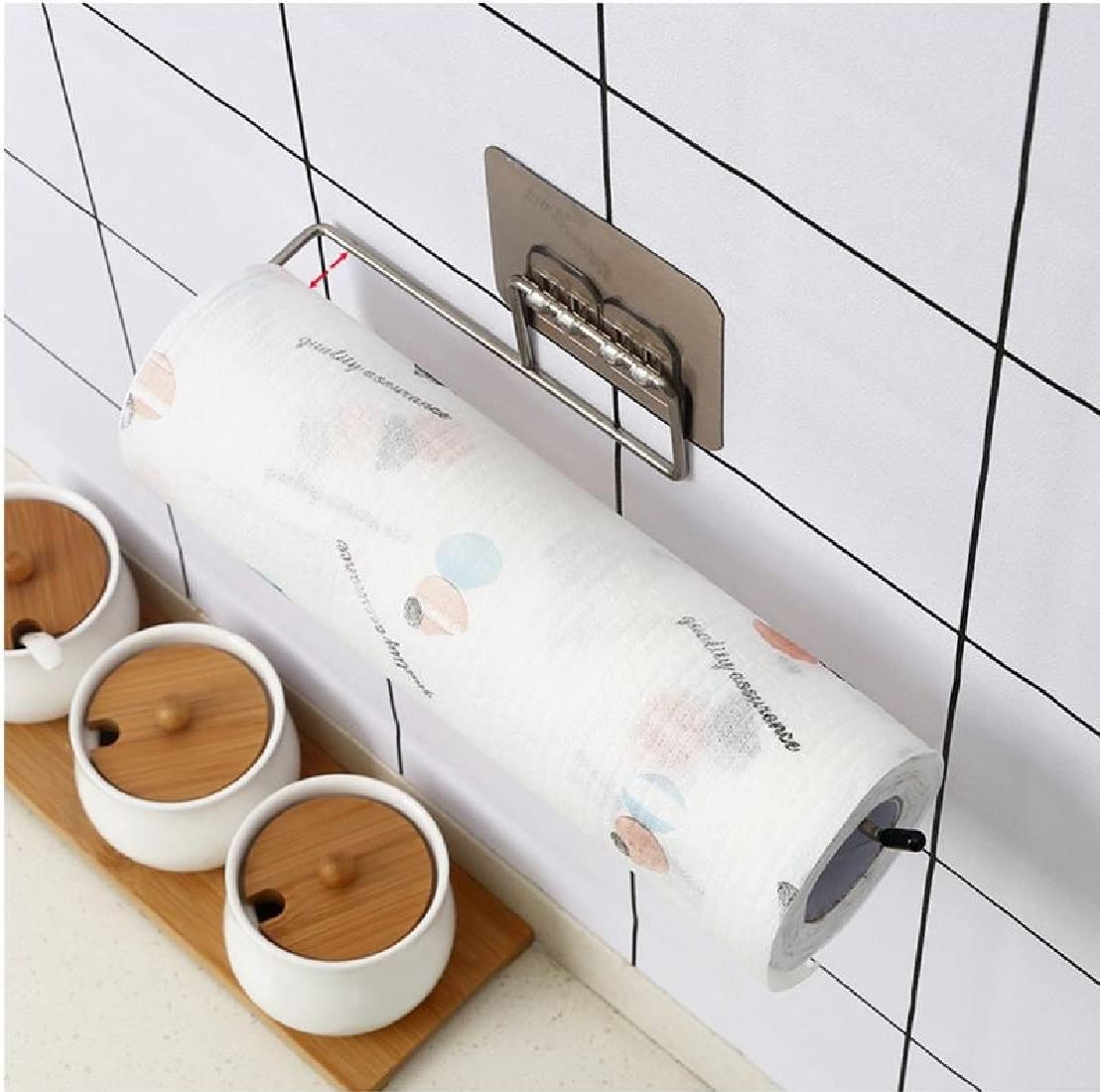 BIRZAR Self-Adhesive Toilet Paper Holder & Kitchen Paper Towel Roll Dispenser - Wall Mounted No Drill Storage Shelf with Magic Sticker for Bathroom, Kitchen, Office - Space Saving Home Organization Accessories