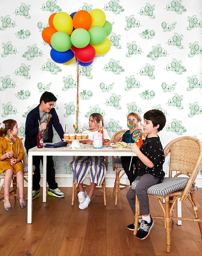 Foliage Lions Wallpaper by Tea Collection - Green Botanical Jungle Theme - Perfect for Nursery, Kids Room & Home Decor