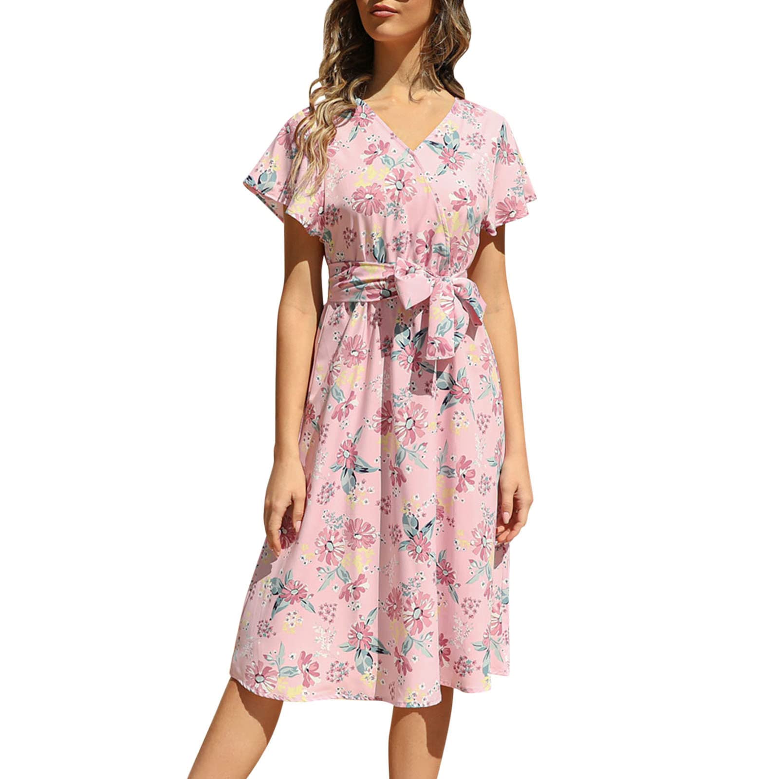 Bohemian Floral Print V-Neck A-Line Dress for Women - Elegant Sexy Casual & Formal Dinner Dress - Perfect for Parties, Weddings, and Date Nights