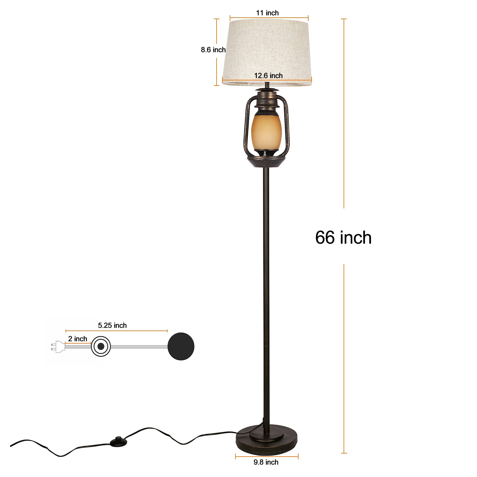Farmhouse Floor Lamp with Night Light - Rustic Standing Lamp for Living Room & Bedroom - Beige Linen Drum Shade, Oil Rubbed Bronze Finish - Traditional Home Decor with Foot Switch - Perfect for Cozy Reading Nooks & Farmhouse Style Interiors