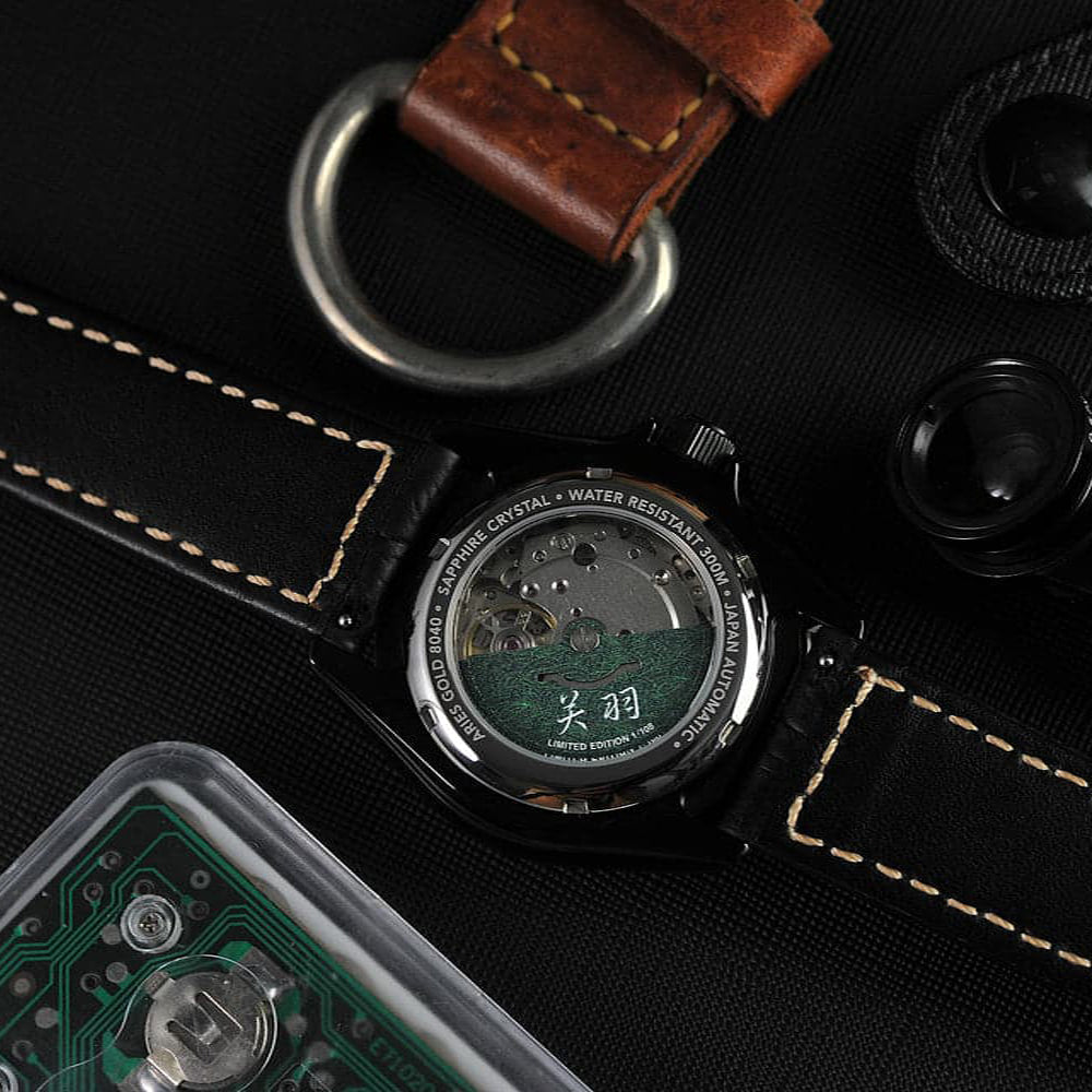 AG Collective The General San Guo Series Black Leather Strap Men's Watch G 8040 SAN GEN - Stylish Vintage Military Watch for Business, Casual & Formal Occasions