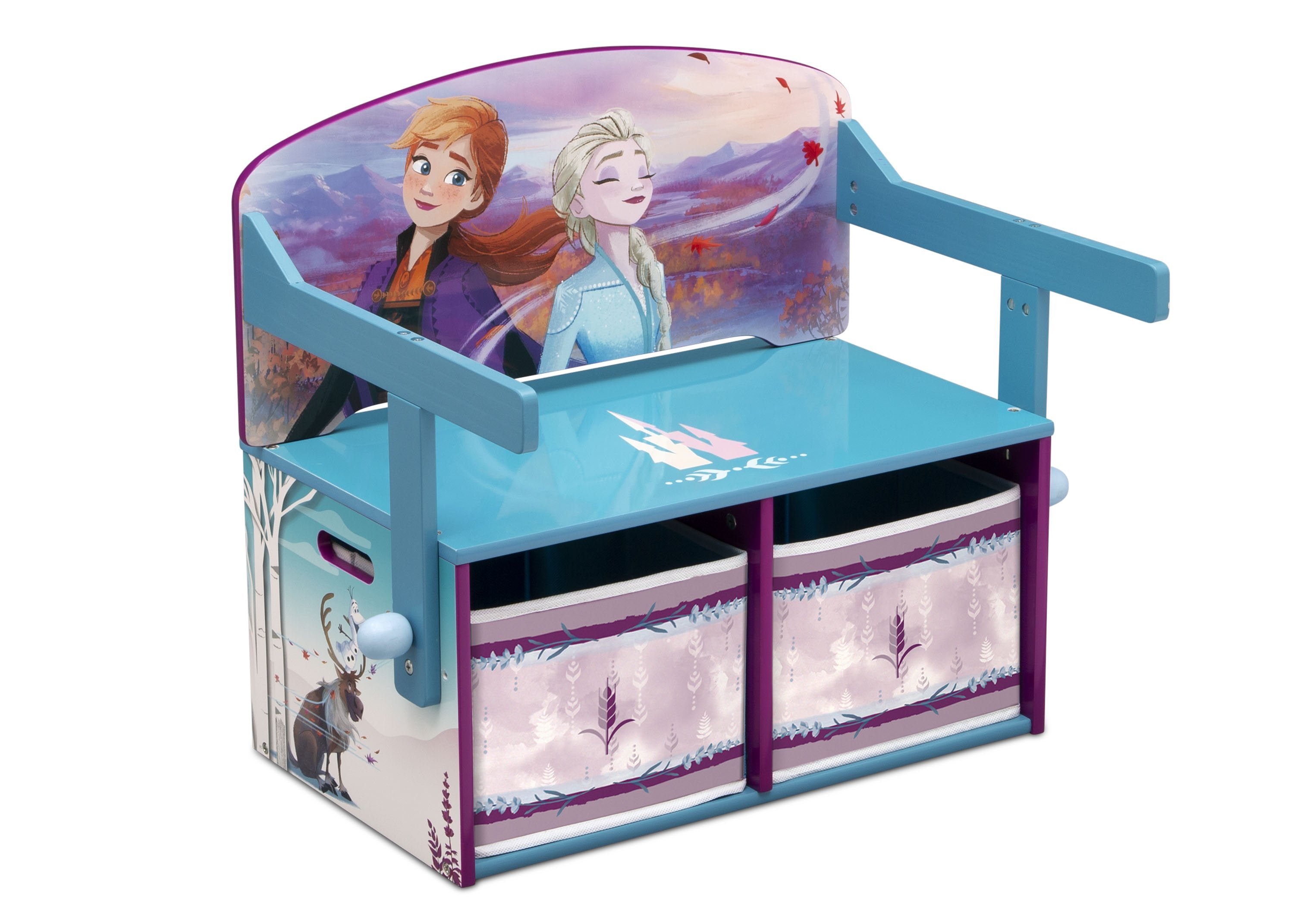Frozen II Convertible Activity Bench for Kids - Multifunctional Toy Storage & Play Table - Perfect for Bedroom, Playroom & Nursery - Disney Frozen Themed Furniture