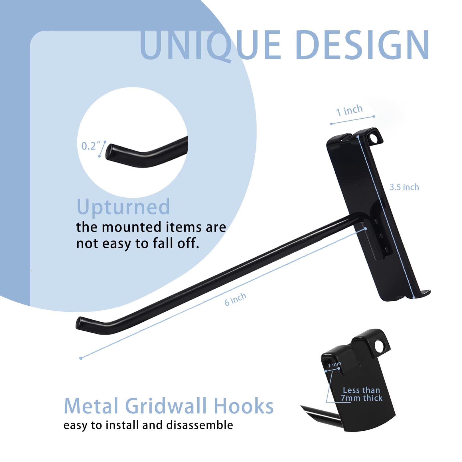 50PC Black 6 Inch Gridwall Hooks - Heavy Duty Display Hooks for Retail Store Grid Wall Panels - Perfect for Clothing, Accessories & Merchandise Display in Boutiques, Malls & Trade Shows