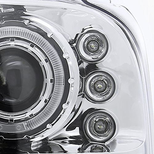 Spec-D Tuning 2LHP-F25099-TM LED Projector Headlights with Halo Rings - Chrome Clear Lens for Ford F250 & F350 Super Duty Trucks - Upgrade Your Night Driving & Off-Road Visibility