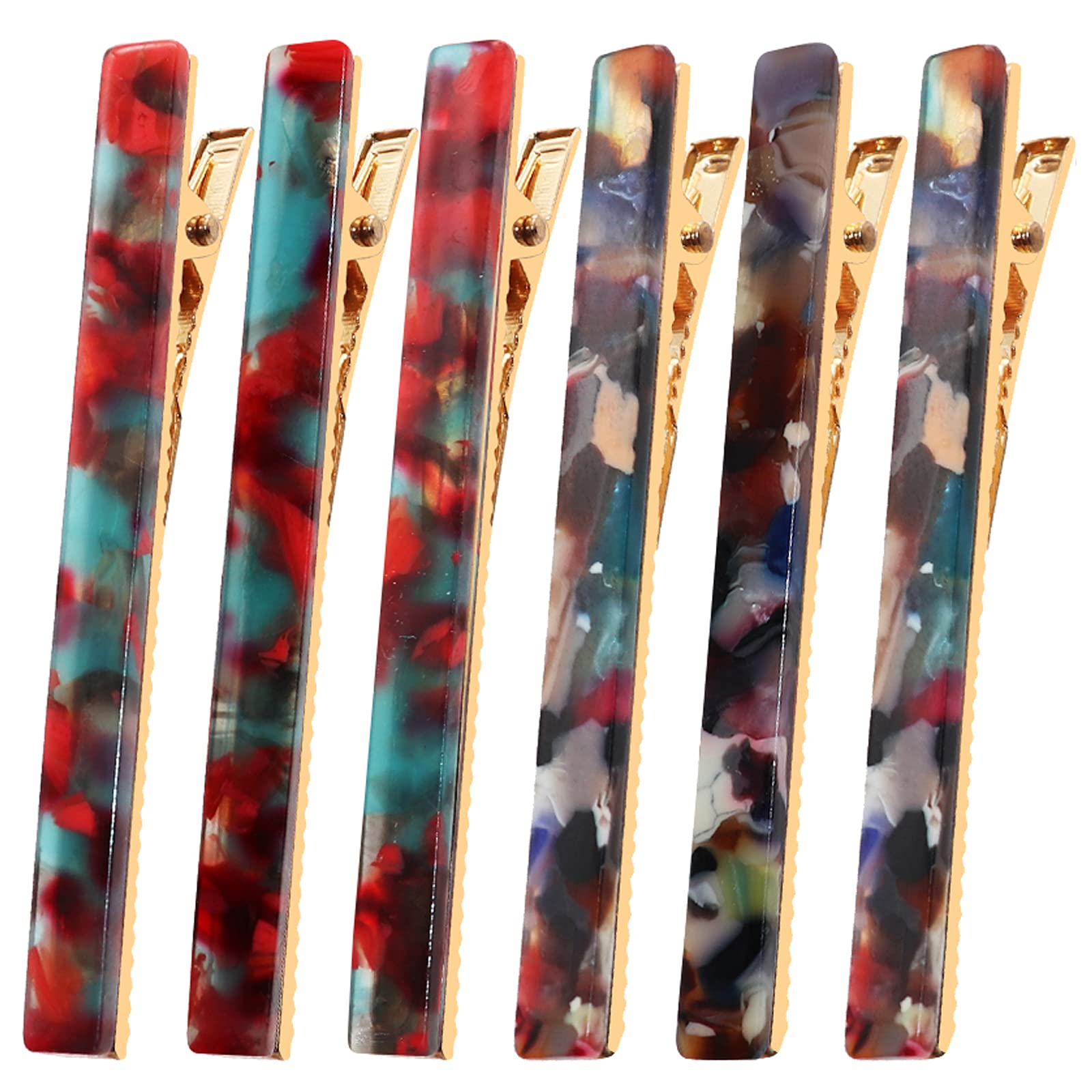 Cobahom 6Pcs Resin Duckbill Hair Clips for Women - Fashion Tortoise Shell Barrettes Hair Accessories for Women & Girls (3 Red + 3 Blue) - Perfect for Daily Styling, Parties & Gifts