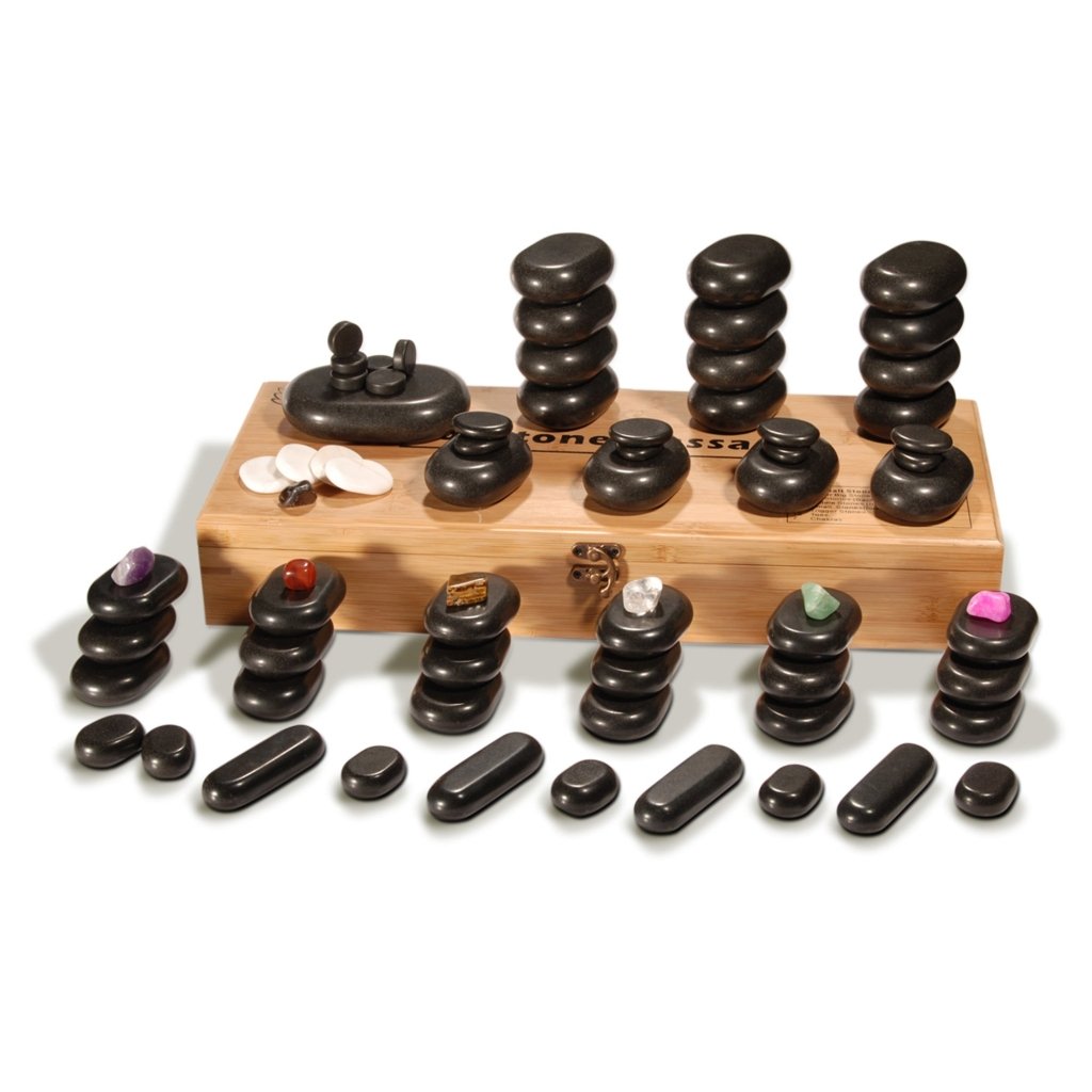 Premium 70-Piece Hot & Cold Stone Massage Kit - Black Lava Basalt Rocks & White Marble Stones with Chakra for Full Body Therapy | Professional Spa, Home Relaxation & Couples Massage Gift Set