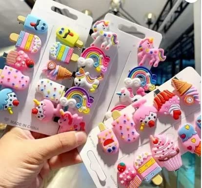 20 Pcs Cute Hair Clips for Girls - Colorful Rainbow Hairpins with Ice Cream, Unicorn & Dessert Designs - Fun Cartoon Flower & Fruit Barrettes Hair Accessories (Pack of 20) - Perfect for School, Parties & Everyday Styling