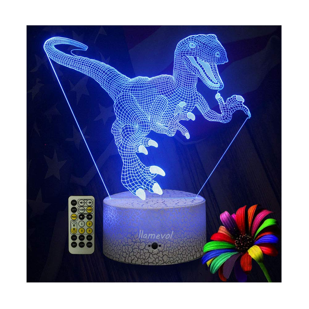 Dinosaur Night Light for Kids - Remote Control, Timer, 7 Color Changing 3D Illusion Lamp | Perfect Dinosaur Gift for Boys & Girls (T-Rex Design) | Bedroom Decor, Birthday Present, Christmas Gift Idea