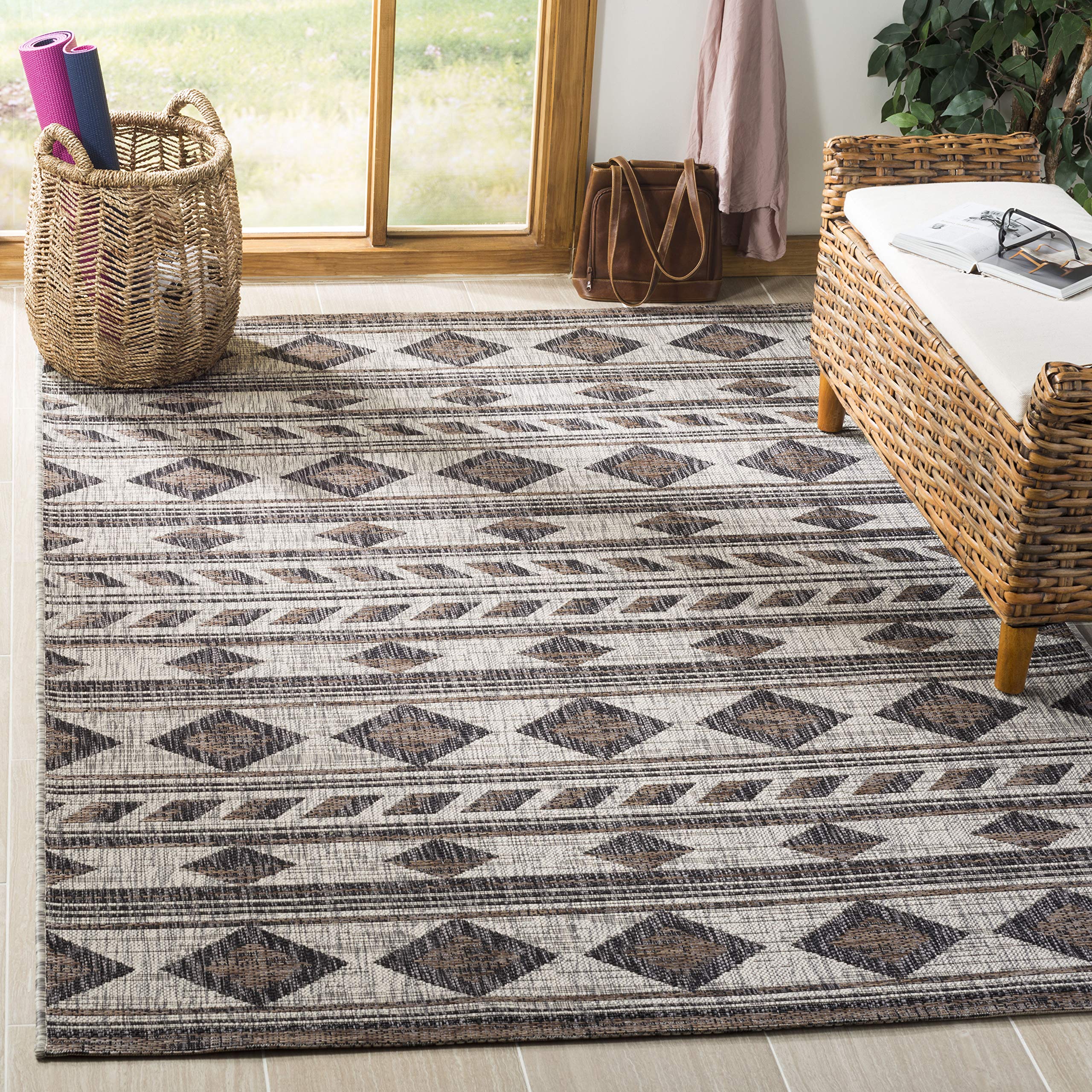 SAFAVIEH Courtyard Collection 8' x 10' Grey/Black Indoor Outdoor Waterproof Rug CY8529 - Easy to Clean, Perfect for Patio, Backyard, Mudroom & High-Traffic Areas