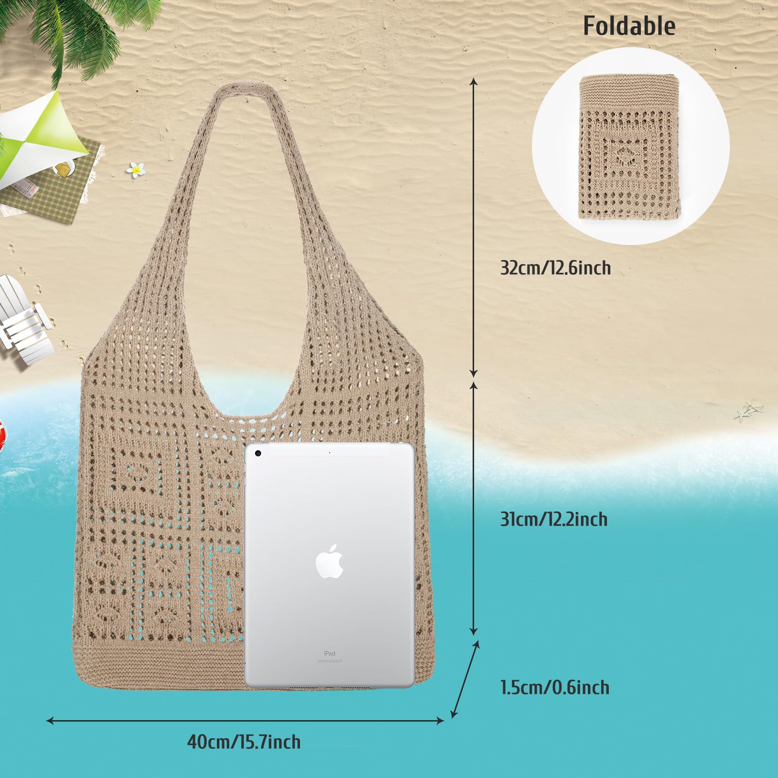 XZQTIVE Women's Crochet Tote Bag - Stylish Mesh Beach Bag for Summer Vacation, Aesthetic Knit Shoulder Purse | Perfect for Beach Trips, Shopping & Casual Outings