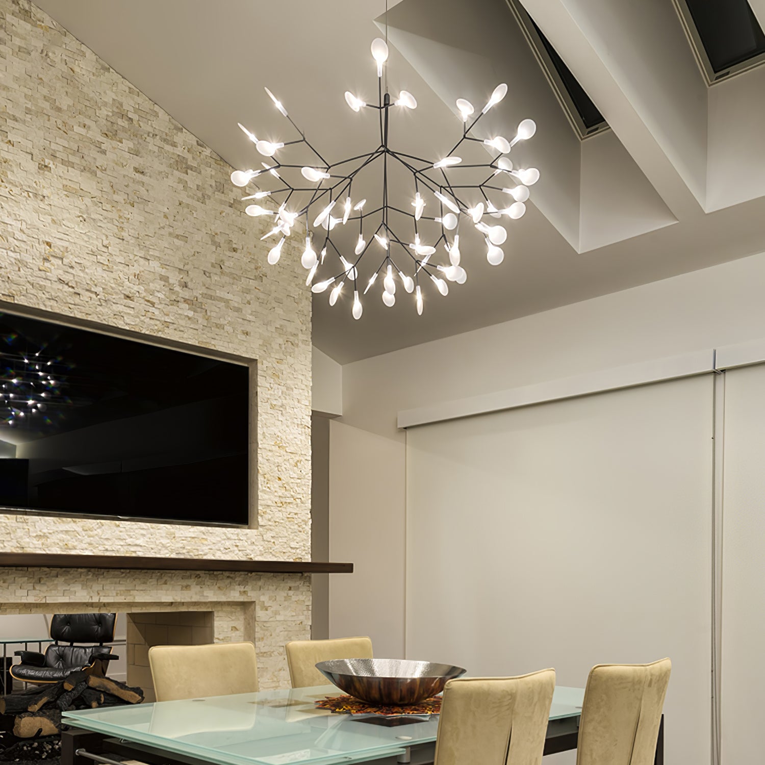 Elegant Black Firefly LED Chandelier - Modern Crystal Ceiling Light Fixture for Dining Room, Bedroom & Living Room Decor