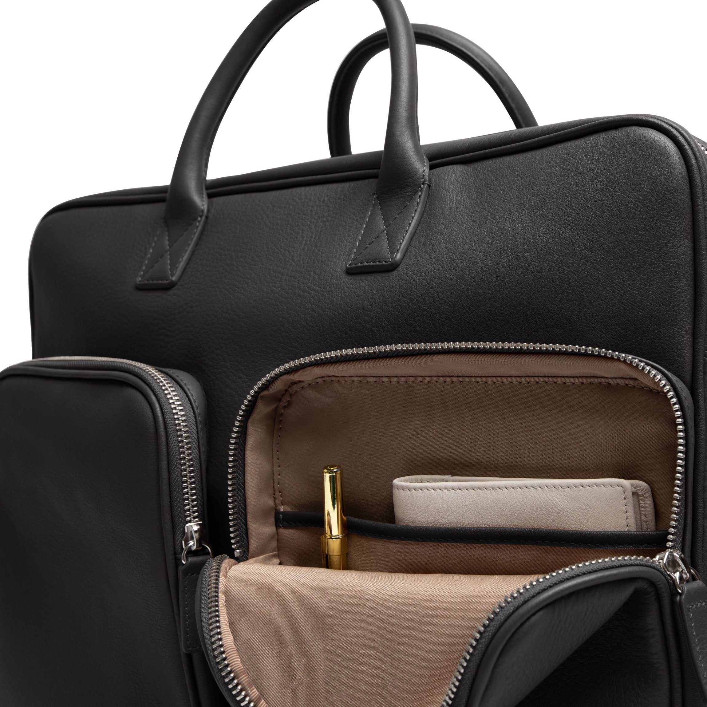 Warren Large Brief Bag Black Onyx - Premium Leather Business Tote for Work, Travel & Office - Stylish Laptop Bag for Professionals & Commuters