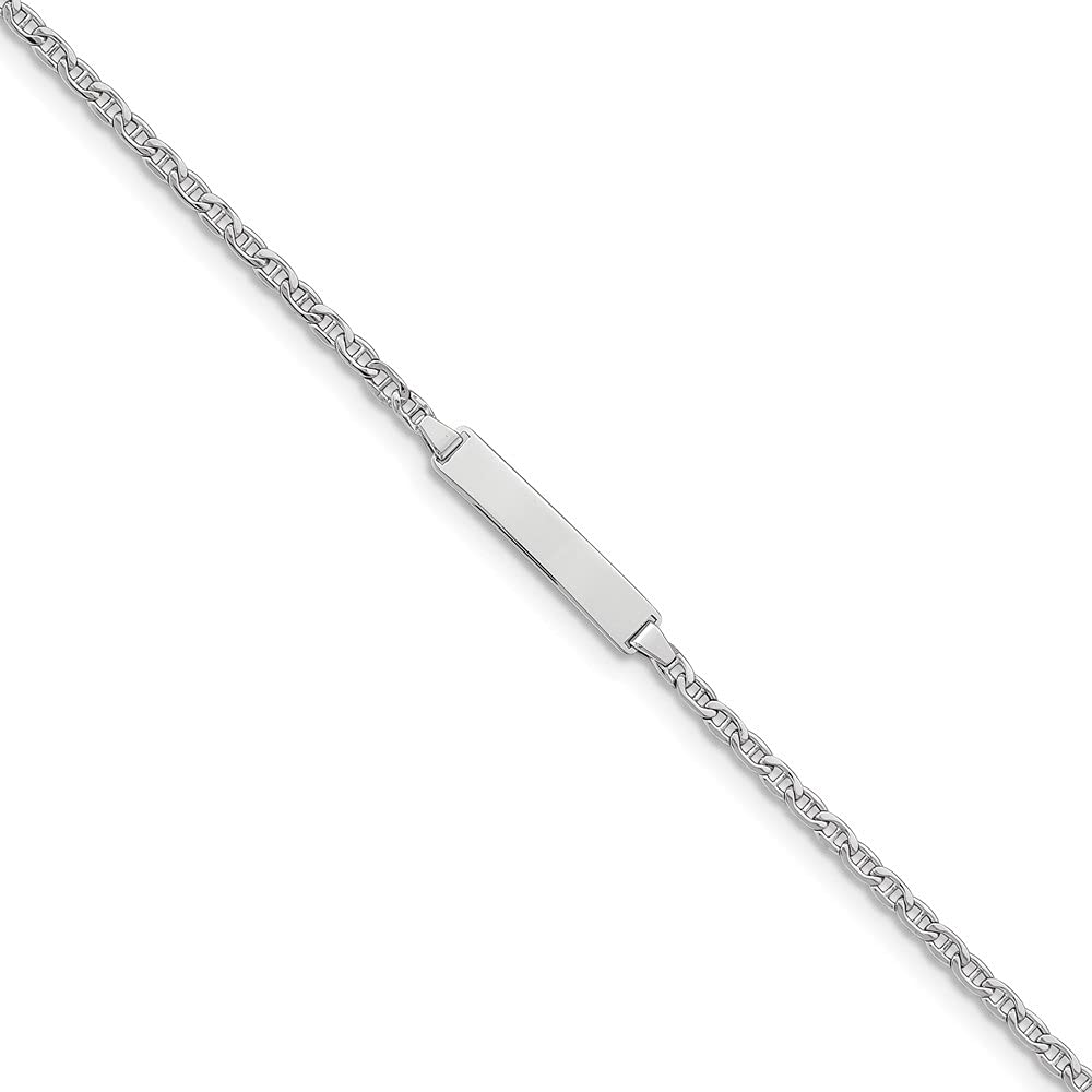 14K White Gold Semi-Solid Anchor Link ID Bracelet for Women - 7