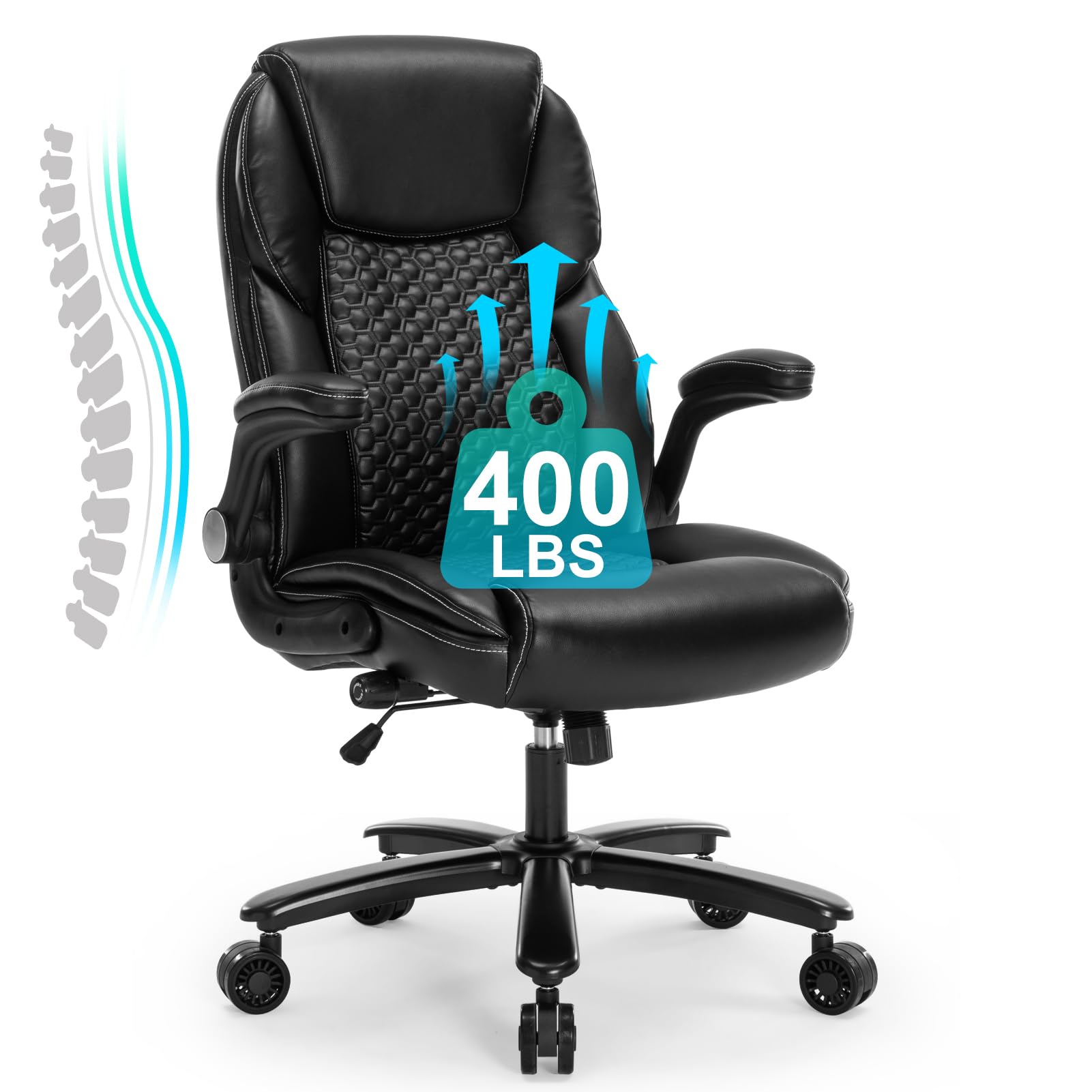 Ergonomic Office Chair with Adjustable Lumbar Support - PU Leather Executive Computer Desk Chair for Home Office, Gaming & Study - Swivel Rolling Chair with Tilt Lock - Black (Perfect for Remote Work, Online Classes & Long Gaming Sessions)