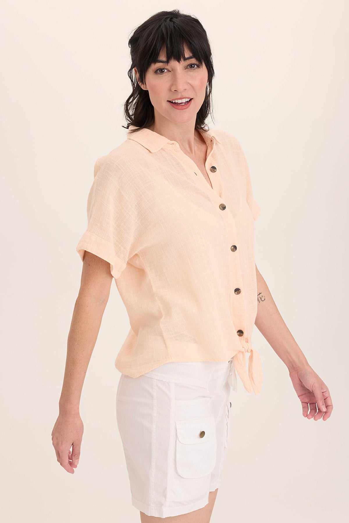 Teagan Gauze Tie Up Top - Women's Boho Chic Blouse for Summer, Beach, and Casual Outings