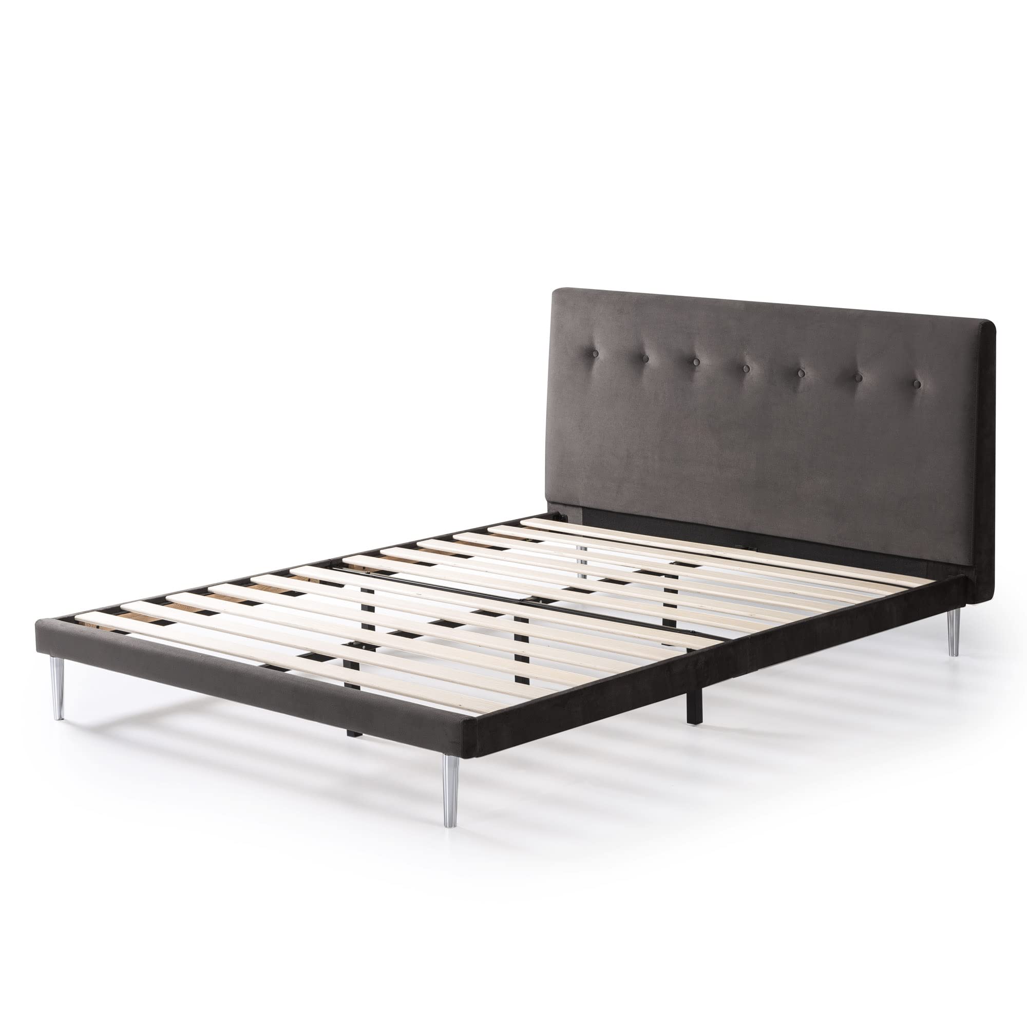 ZINUS Taylor Velvet Upholstered Platform Bed Frame - Queen Size Charcoal Velvet Bed with No Box Spring Needed | Easy Assembly | Modern Bedroom Furniture for Master & Guest Rooms