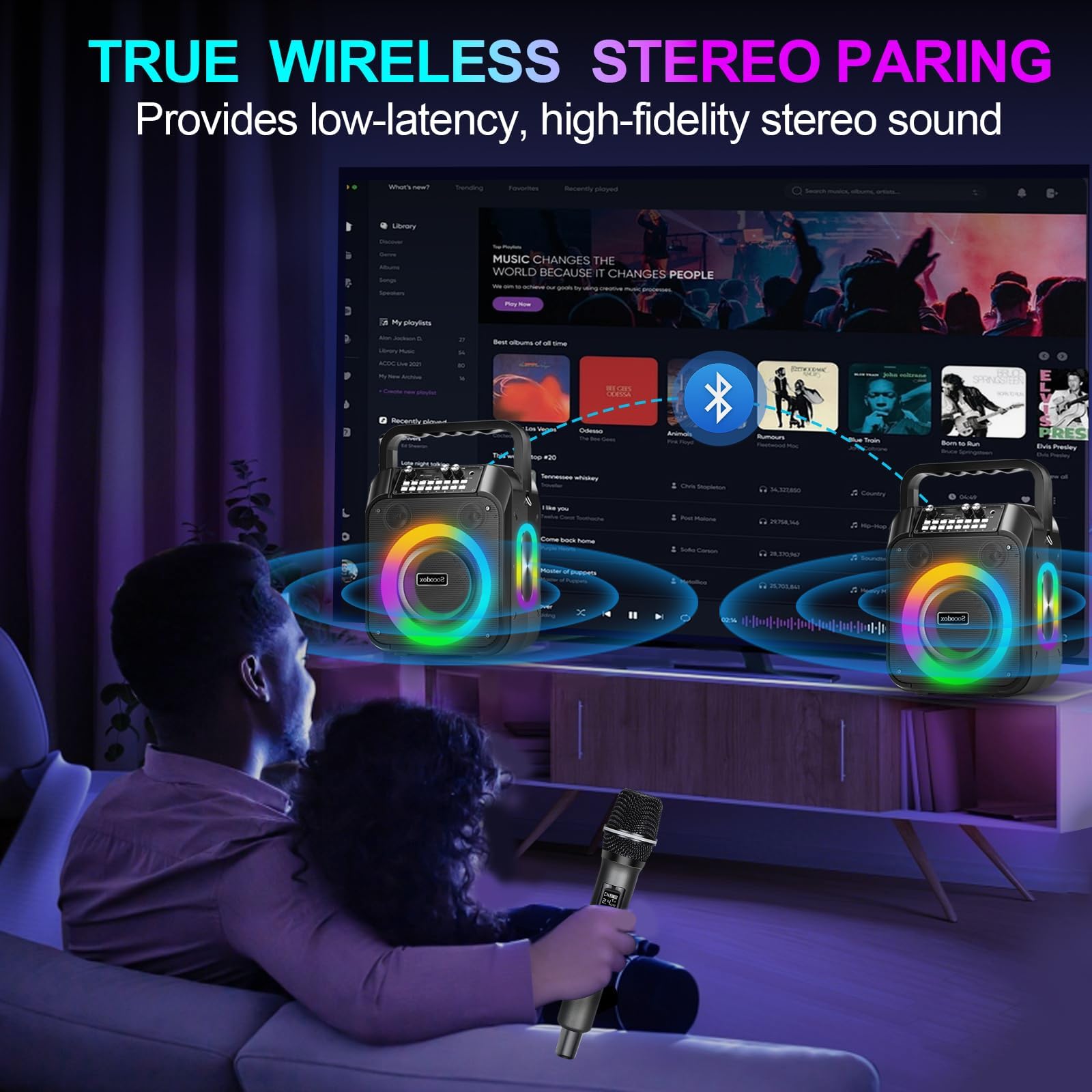 60W Portable Bluetooth Karaoke Machine with 2 Wireless Mics - 6000mAh Battery (12H Playtime), TWS Stereo, RGB Lights, Dual Diaphragm PA System for Home Parties, Singing & DJ Performances | Perfect for Family Gatherings, Kids' Birthday Parties & Indoor/Outdoor Entertainment