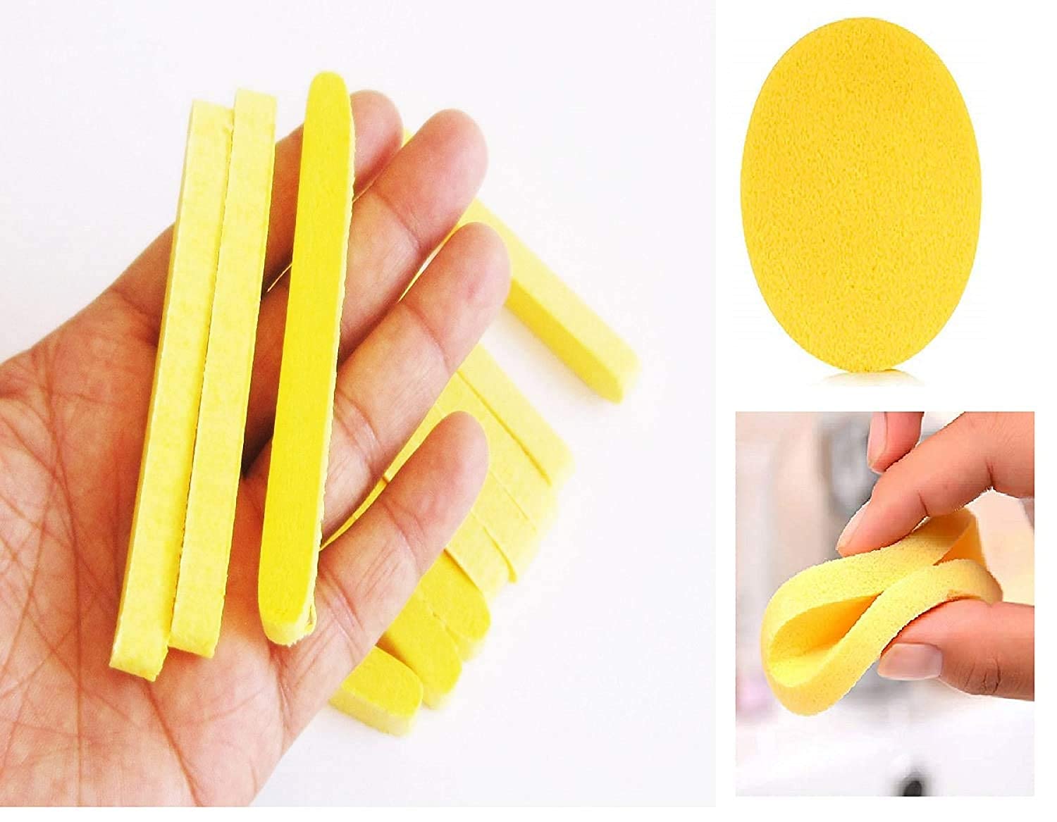BRIKSHI Soft Washable Facial Cleansing Sponge Puff - 3 Pack Gentle Exfoliating Makeup Remover Pads (Yellow) for Daily Skincare & Travel