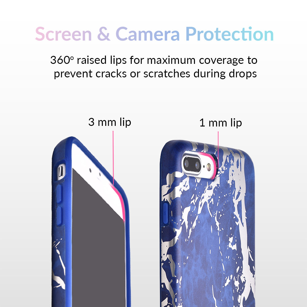 Navy Blue Marble Silver Chrome iPhone Case - Stylish Protective Cover for iPhone 13/14/15 Pro Max - Durable Shockproof Phone Case for Everyday Use & Travel