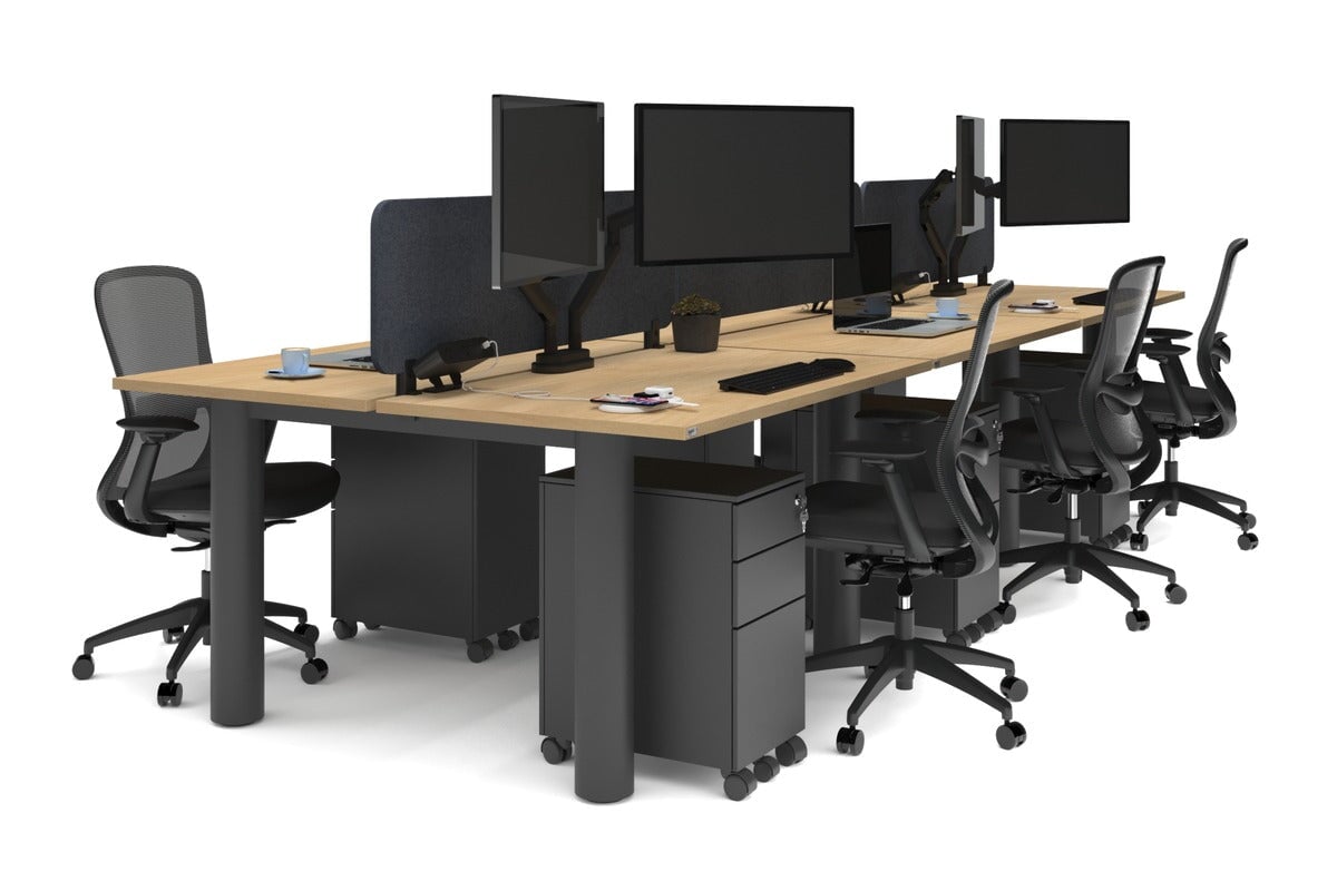 Quadro Cylinder Leg 6-Person Office Workstation Desk [1200L x 700W] - Modern Office Furniture for Collaborative Workspaces & Open Plan Offices