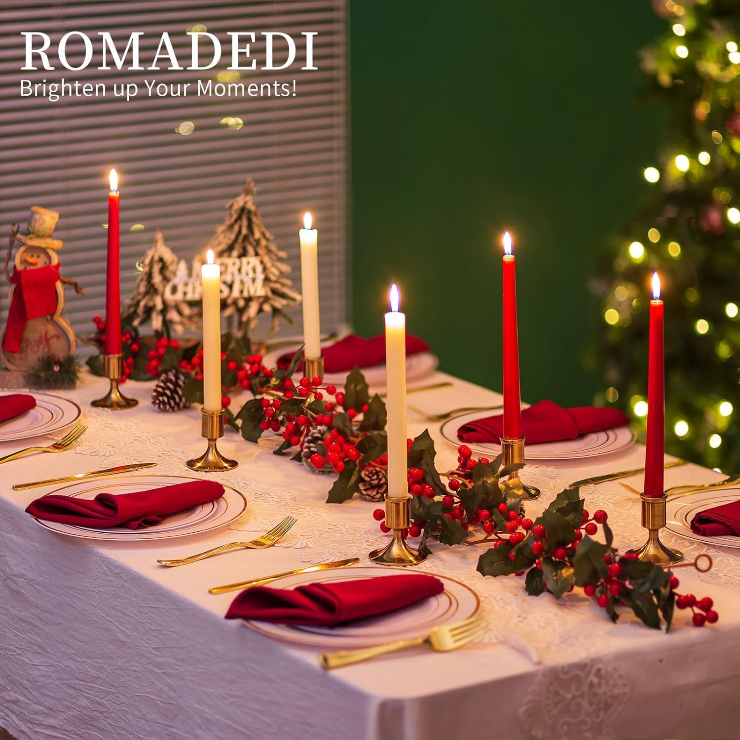 Romadedi 2-Pack Gold Brass Candlestick Holders for Taper Candles - Elegant Table Centerpiece for Weddings, Christmas Mantel Decor, Dining Room & Home Decoration - Perfect for Romantic Dinners & Holiday Celebrations
