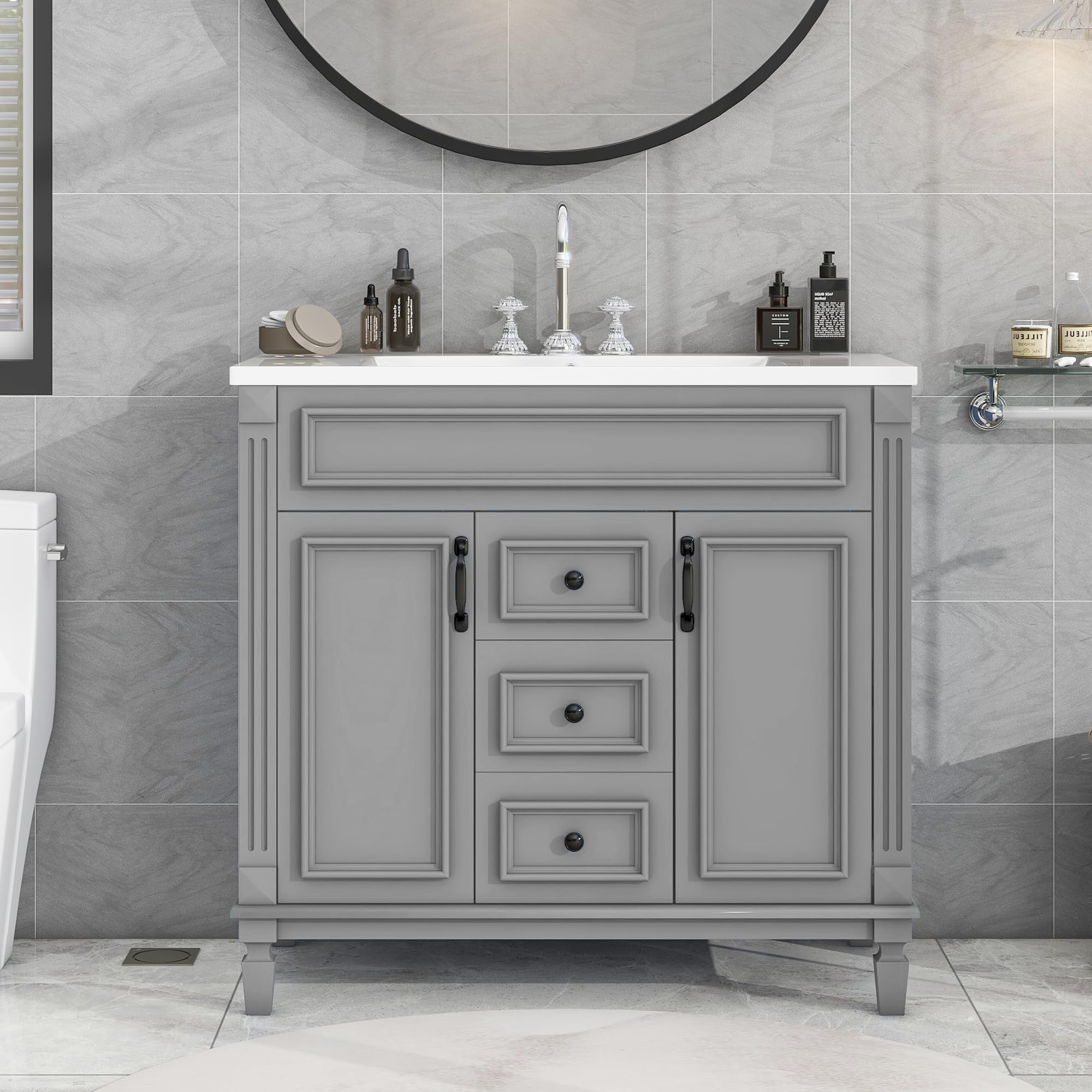 Merax 36 Inch Freestanding Bathroom Vanity Set with Sink - Single Sink Vanity Cabinet with 36