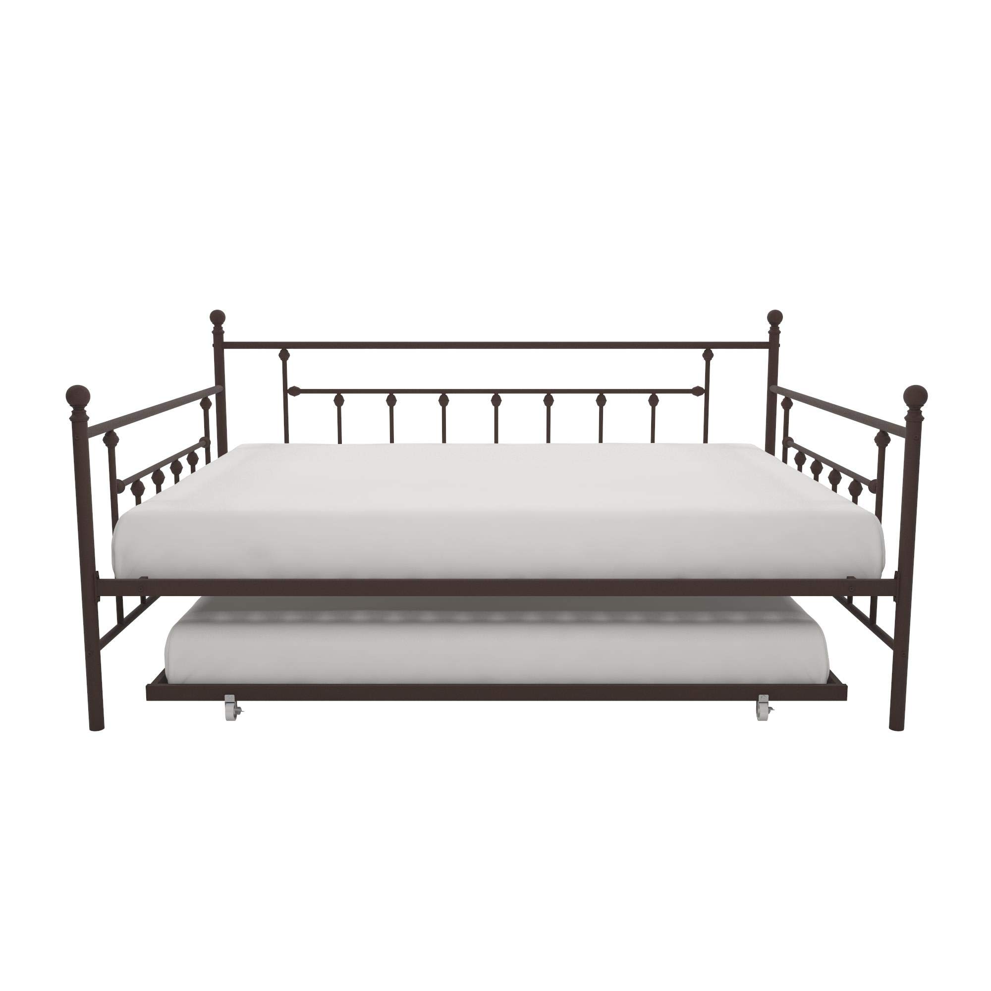DHP Manila Metal Daybed with Trundle - Queen/Full Size Bronze Frame - Perfect for Guest Rooms, Dormitories & Small Spaces