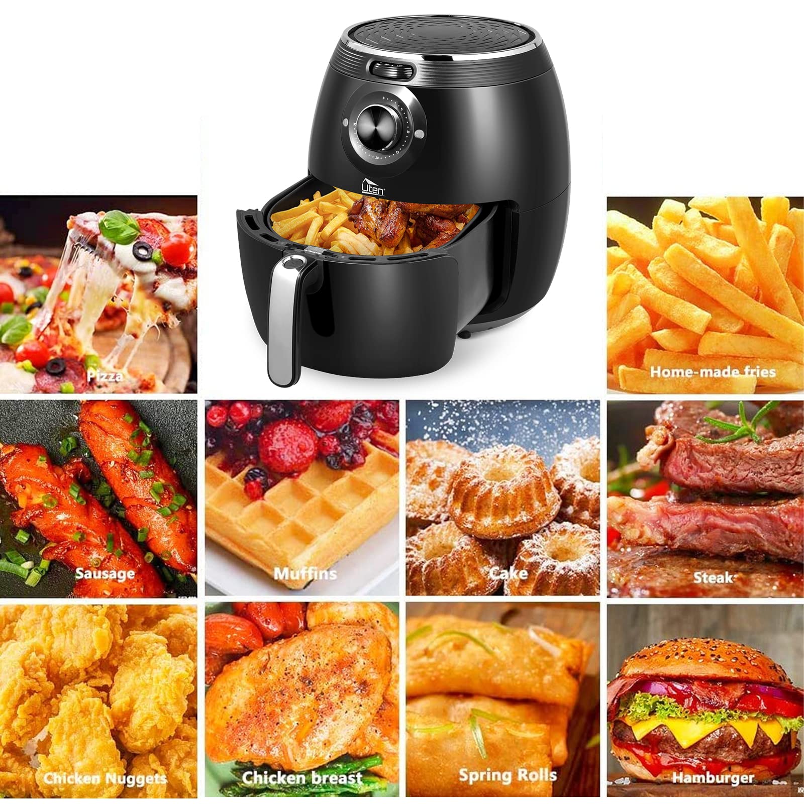 5.8QT/1700W Air Fryer with Temperature Control & Timer - Nonstick Basket, Dishwasher Safe - Perfect for Parties, Family Dinners & Healthy Cooking (Black)