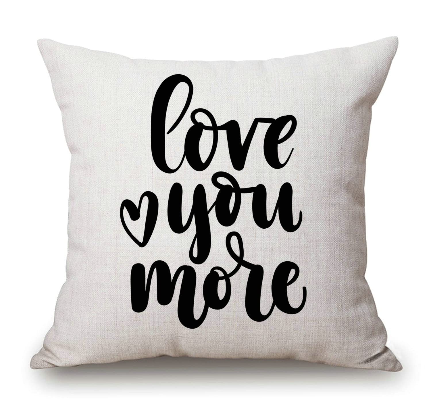 Love You More Decorative Throw Pillow Cover 18x18 Inch - Soft Cotton Linen Square Pillow Case for Couch, Sofa & Bed - Home Decor Accent for Living Room, Bedroom & Nursery