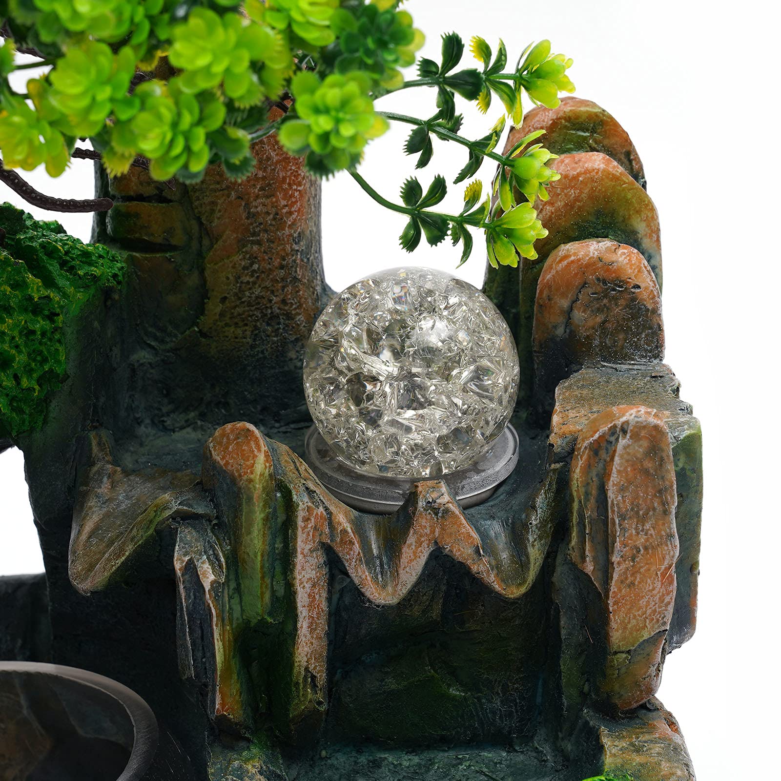 Mini Indoor Tabletop Fountain - Zen Waterfall Desktop Fountain with Resin Rockery & Bonsai Design for Home, Office, Bedroom Decor | Perfect Relaxation Gift for Stress Relief & Meditation Spaces