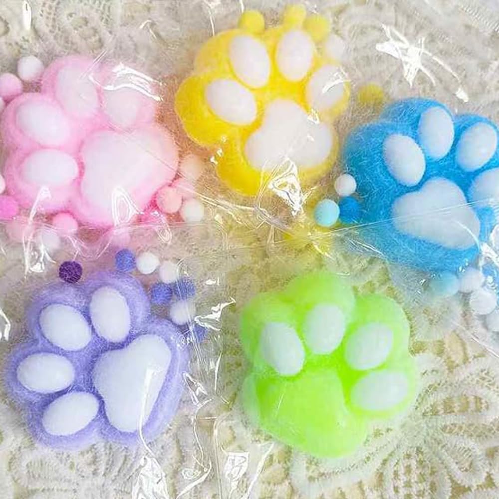 5 Pack Squishy Cat Paw Stress Relief Toys - Cute Kawaii Sensory Mochi Squishies for Kids & Adults, Soft Fidget Toys for Anxiety Relief, Party Favors & Gifts (OPP Packaging) - Perfect for Classrooms, Office Desks & Travel Stress Relief