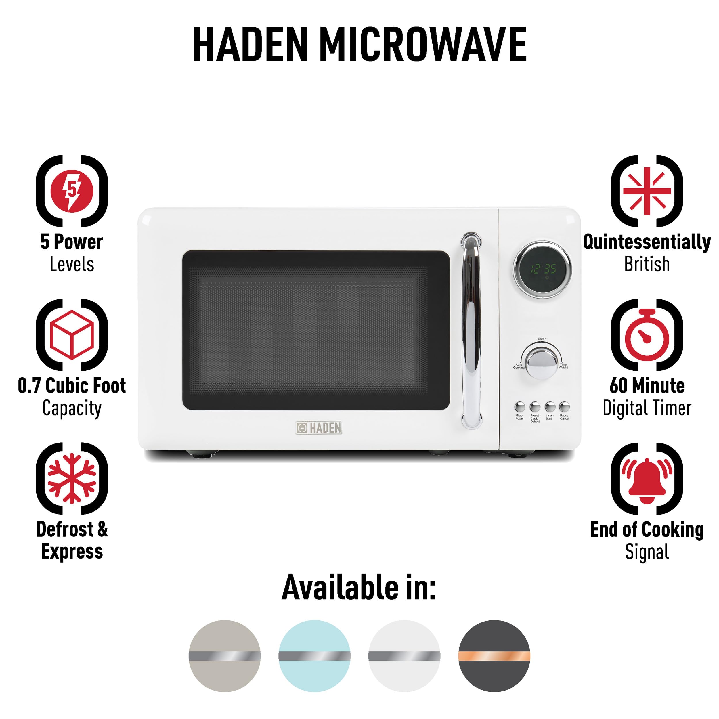 Haden 700W 0.7 Cu.Ft Compact Microwave Oven with Digital Controls - Quick Defrost & Instant Start, Countertop Small Appliance in Ivory/Chrome - Perfect for Dorms, Offices & Small Kitchens