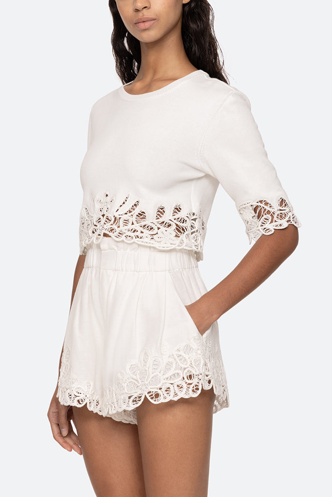 Sea New York Elke Soutache Sweater - Women's White Knit Pullover for Fall & Winter | Casual Office Wear & Weekend Outfits