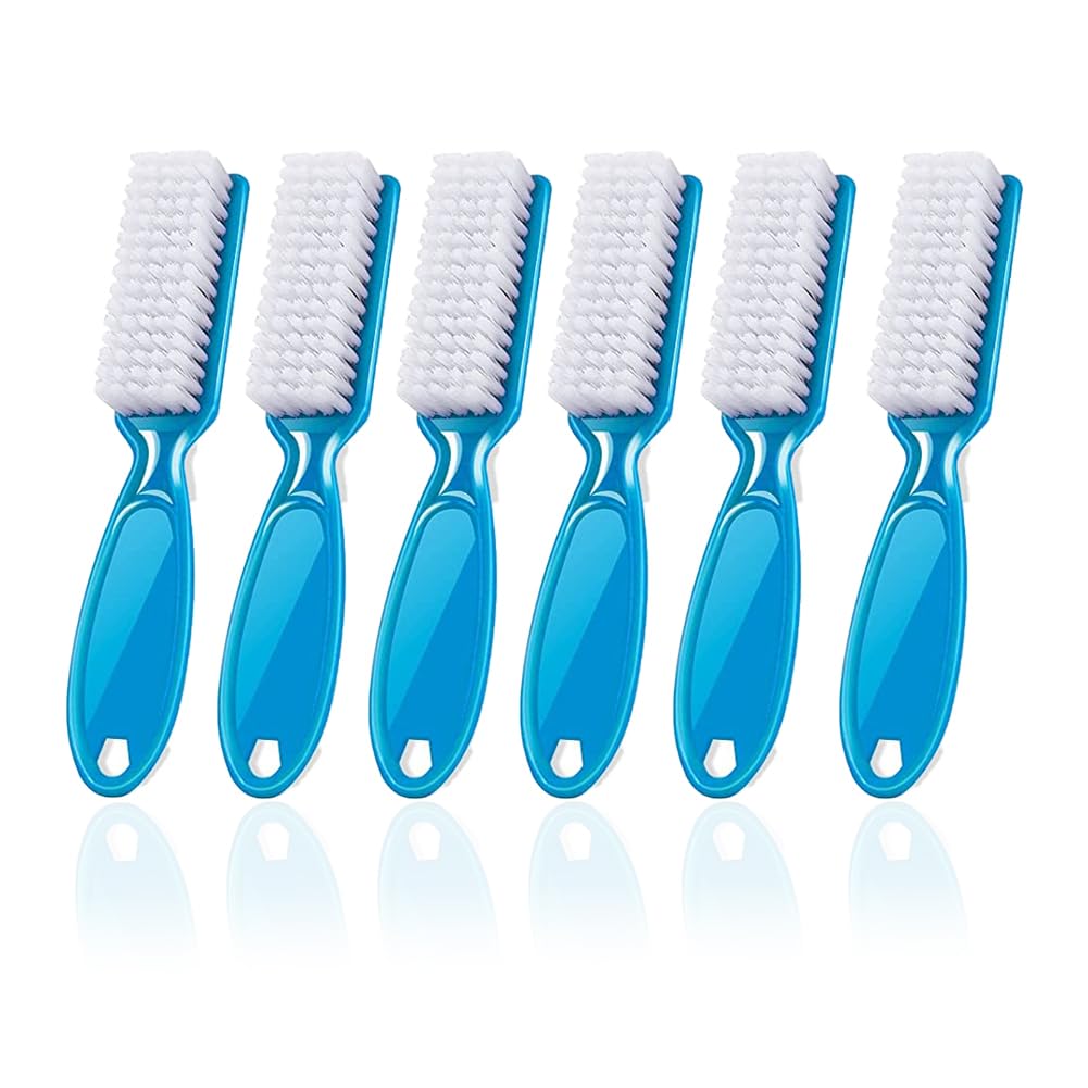 6Pcs Nail Brush Set for Cleaning Fingernails & Toenails - Ergonomic Handle Grip Manicure Pedicure Tools with Soft Bristles - Perfect for Home Salon, Nail Dust Removal & Professional Nail Care (Blue)