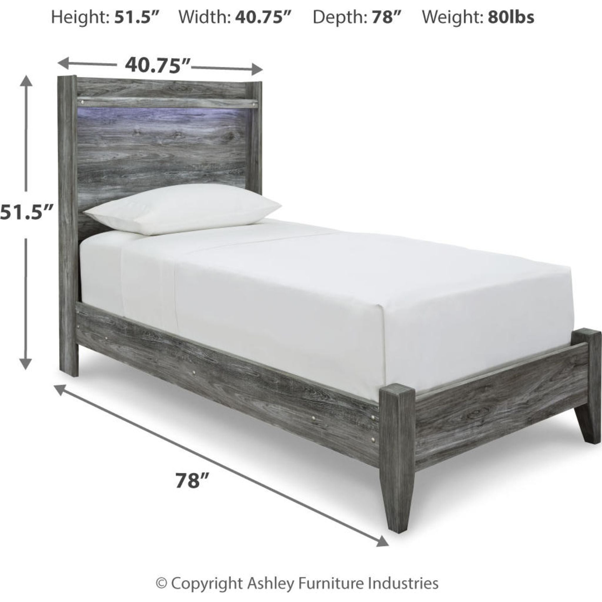 Baystorm Twin Panel Bed Frame with Headboard - Gray Wooden Platform Bed for Kids, Teens & Adults - Perfect for Small Spaces, Guest Rooms & Dormitories