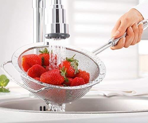 Rosle Round Handle Kitchen Strainer Fine Mesh - Premium Stainless Steel Colander for Pasta, Vegetables & Fruits - Perfect for Cooking, Baking & Meal Prep