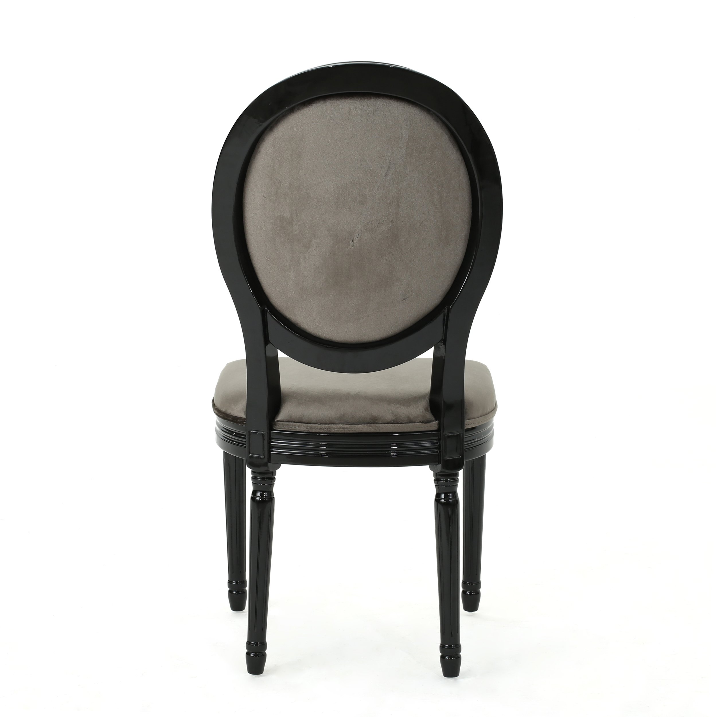 Christopher Knight Home Leroy Traditional Velvet Dining Chairs with Gloss Black Legs, Set of 2, Grey & Black - Elegant Seating for Formal Dining Rooms, Kitchen Tables & Home Offices