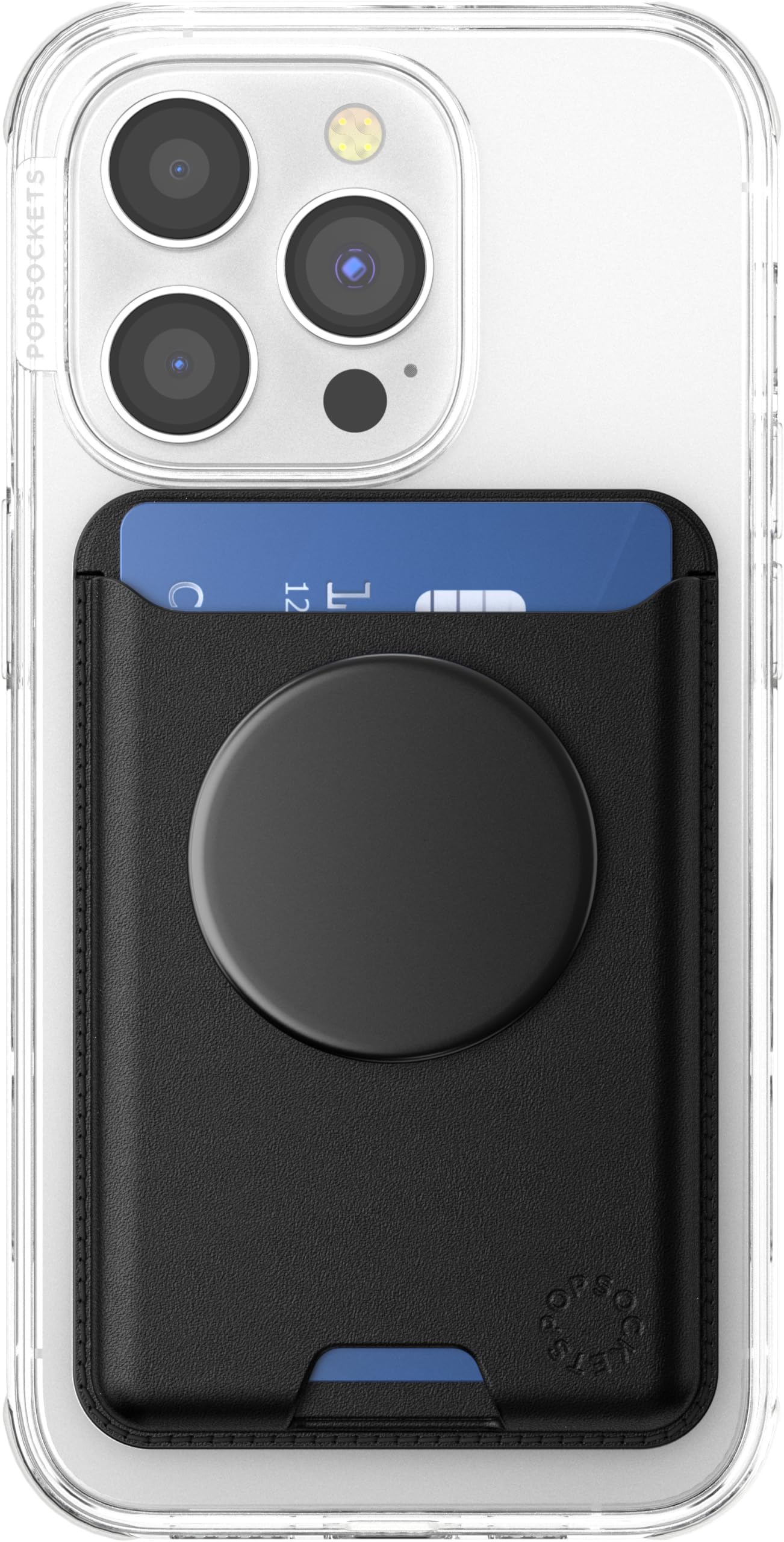 PopSockets Softgoods Phone Wallet with Expanding Grip & MagSafe Adapter Ring - Slim Card Holder for iPhone, Wireless Charging Compatible, Secure Magnetic Attachment (Black) - Perfect for Travel, Commuting & Hands-Free Use