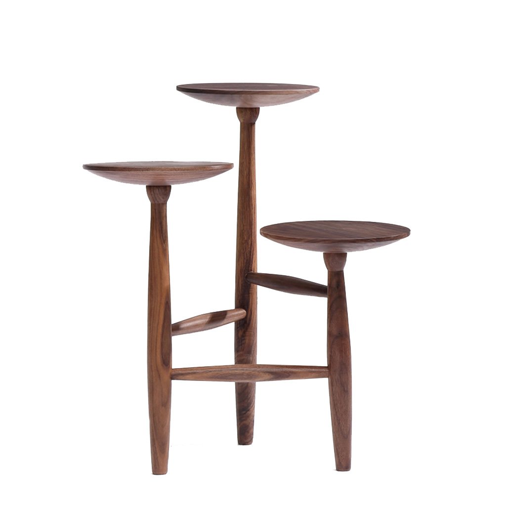 Premium Black Walnut Wood Flower Stand for 3 Pots - Solid Wood Indoor Plant Holder, Modern Home Decor for Living Room, Bedroom & Office - Large Size (L) - Perfect for Displaying Orchids, Succulents & Houseplants