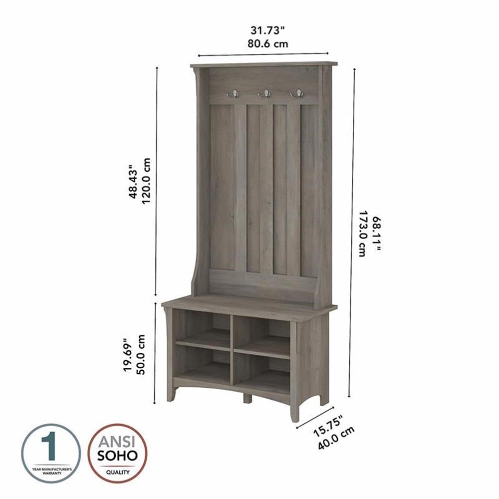 BOWERY HILL Salinas Hall Tree with Shoe Storage - Driftwood Gray Entryway Organizer for Coats, Hats & Shoes | Perfect for Mudrooms, Foyers & Small Spaces
