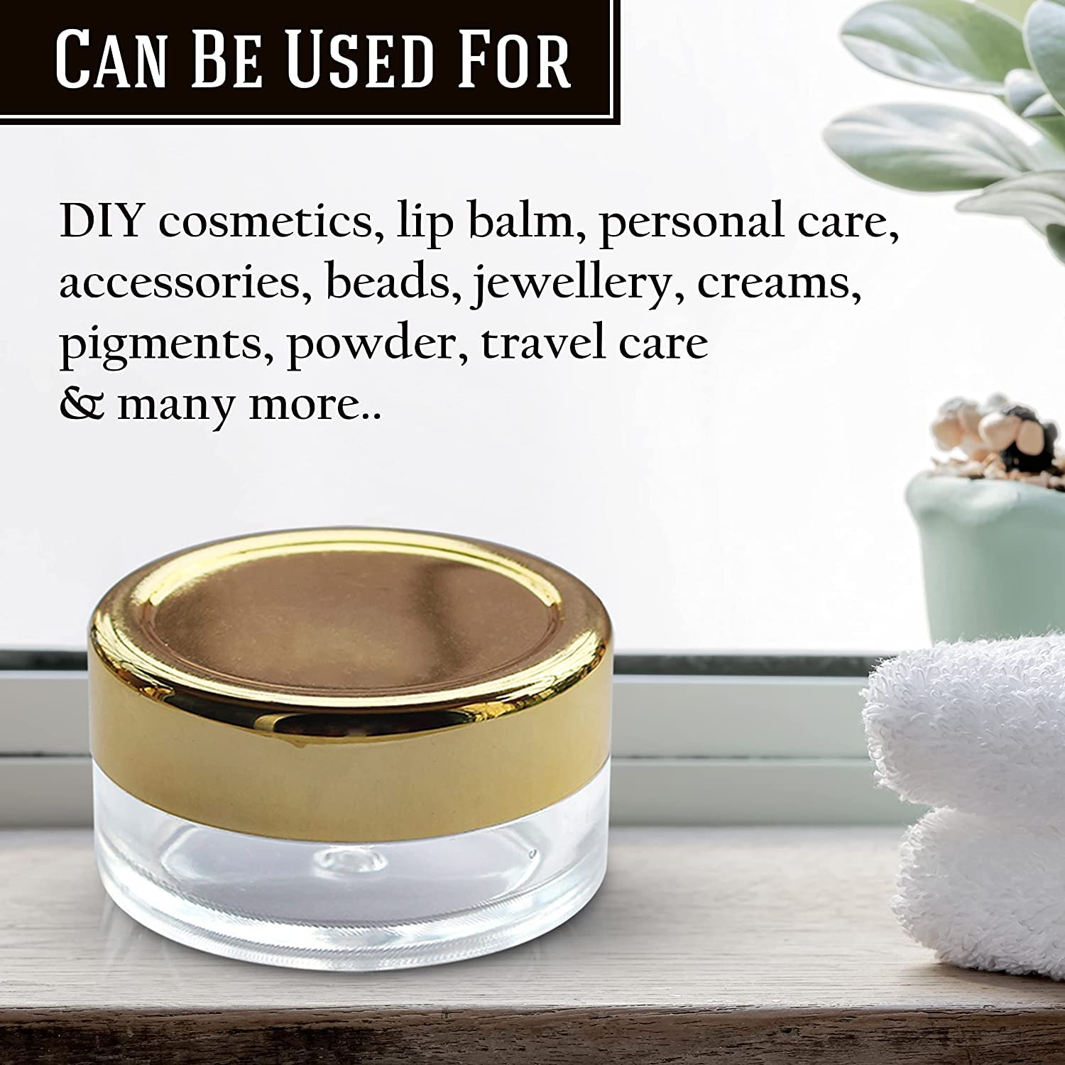 8g Clear Acrylic Cosmetic Jars with Gold Lids - Empty Sanitary Containers for Lip Balm, Eyeshadow, Makeup & DIY Beauty Products (3-Pack) - Perfect for Home Organizing, Travel & Salon Use