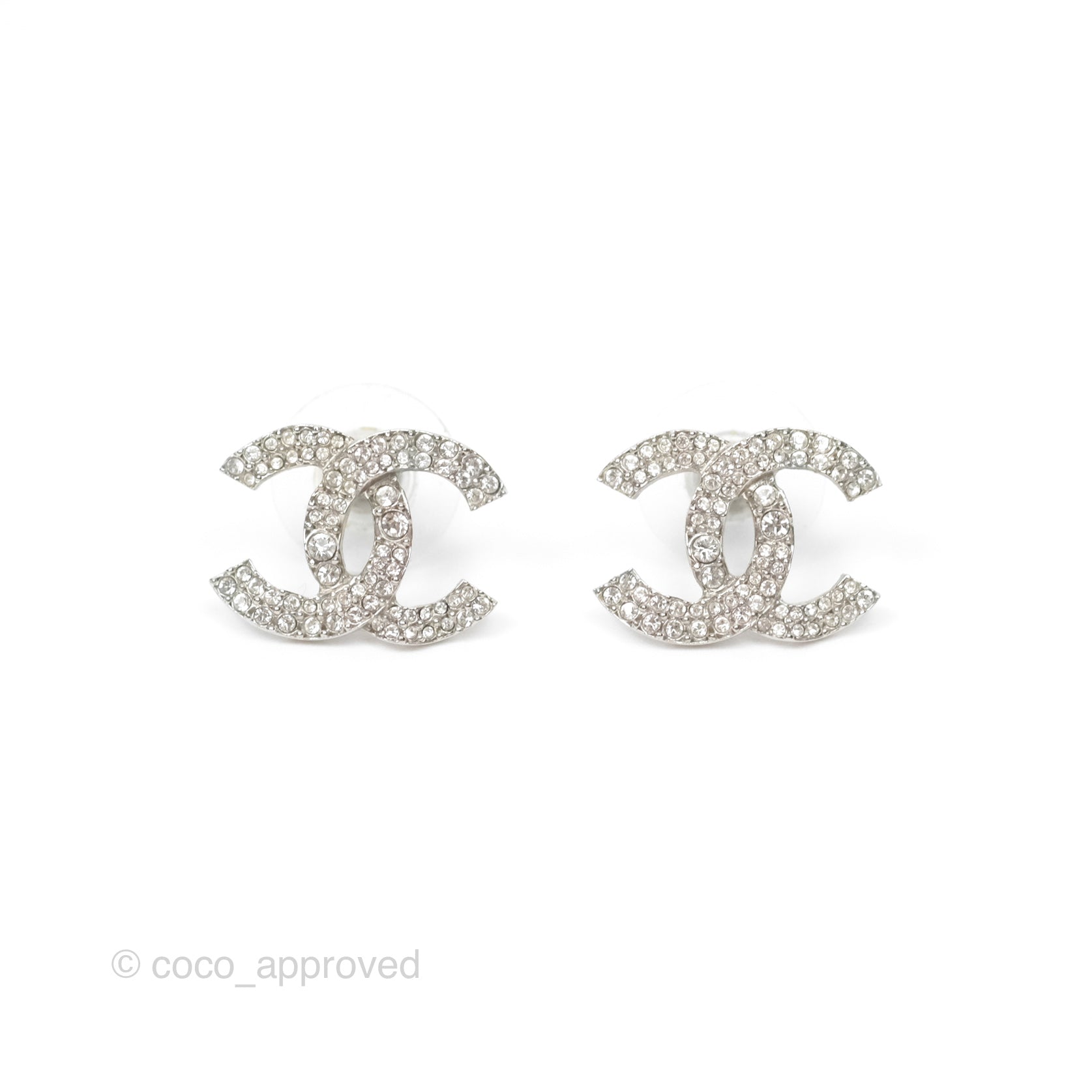 Chanel CC Crystal Earrings Silver Tone 20A - Elegant Luxury Jewelry for Women, Perfect for Parties, Weddings & Special Occasions